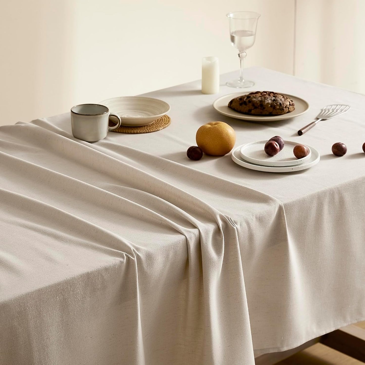 Extra Large Tablecloths for 12 Foot Tables Nature Faux Linen Fabric Table Cover for Dining Holiday Party Banquet Farmhouse Rustic Neutral Long Linen Table Cloth for Rectangle Tables 60x144 12ft