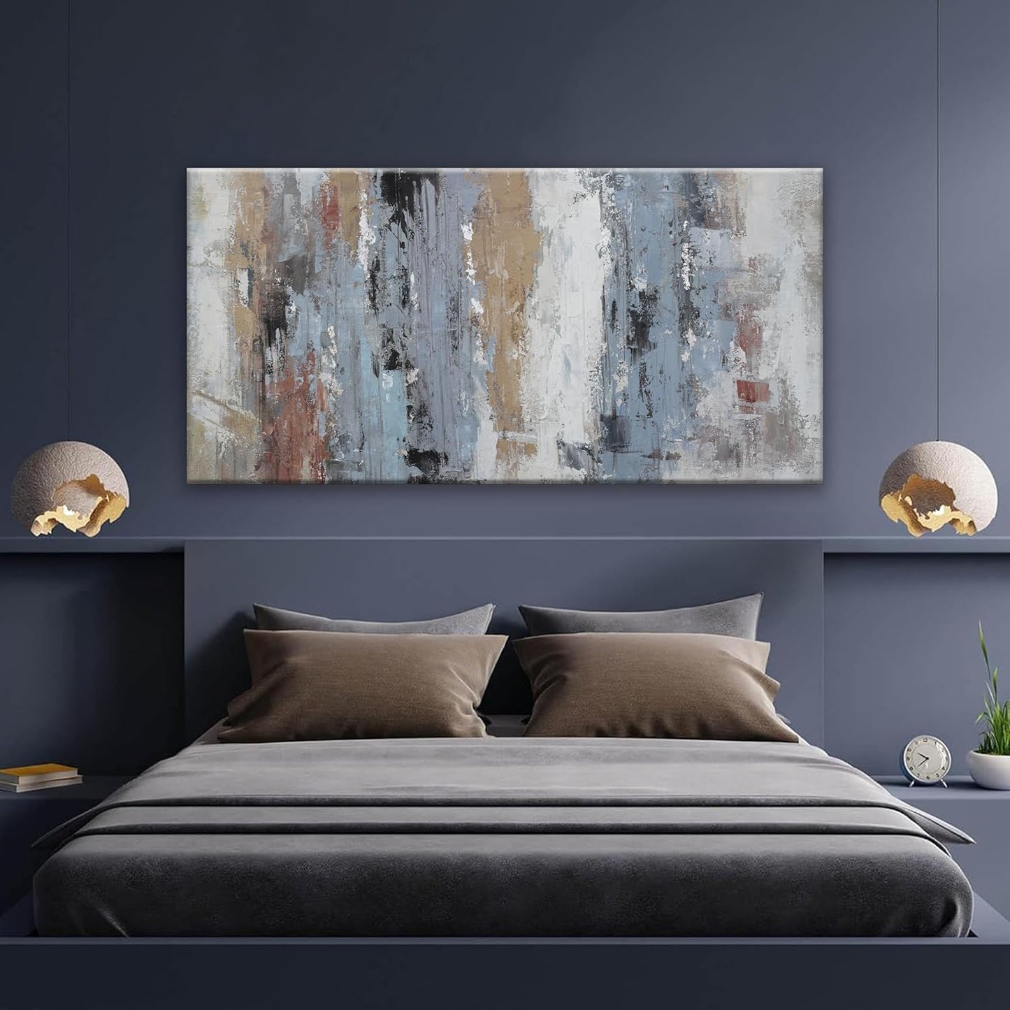 Abstract Wall Art Painting Modern Wall Decor Living Room Canvas Art Wall Decor Office Teal Blue White Wall Art Canvas Prints Artwork For Bathroom Kitchen Colorful Wall Decoration 24 X 48 Inch