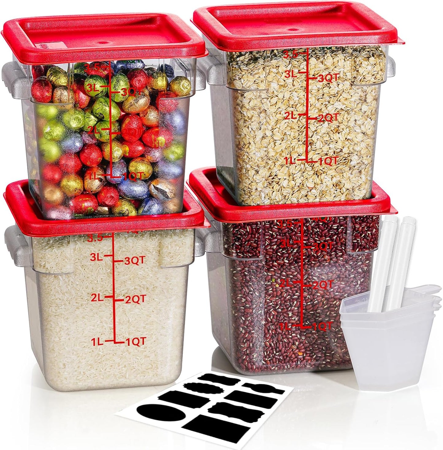 4QT NSF Food Storage Containers: 8 PCS [Food Grade][Hot&Cold Resistant] Commercial Clear Food Storage Containers with Lids for Restaurant Kitchen Proof Dough, Measuring Spoons Included(BPA FREE)