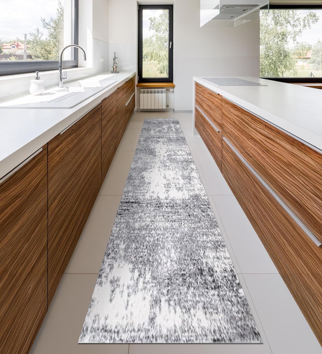 Keen Home Design Area Rugs - 2x20 Non-Shedding, Abstract Rugs for Kitchen, Living Room, Bedroom, Dining Room, Entryway - Size: 2'8" x 20', Abstract Cream/Grey