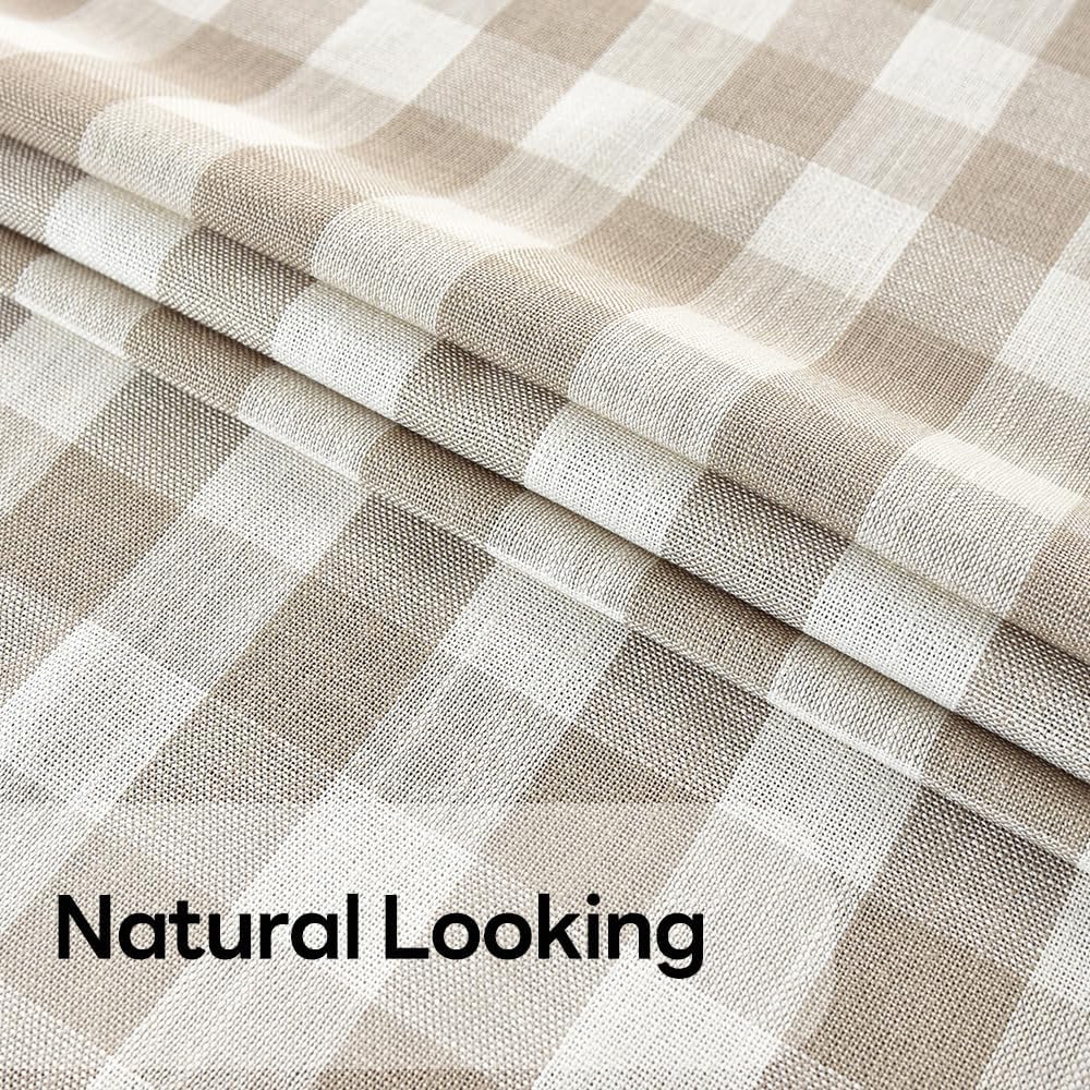 Gingham Tablecloth Rectangle Table Cloth Heavy Duty Cotton Checkered Table Cover for Spring Picnic Kitchen Dining(C-Beige, 52x120 inch)