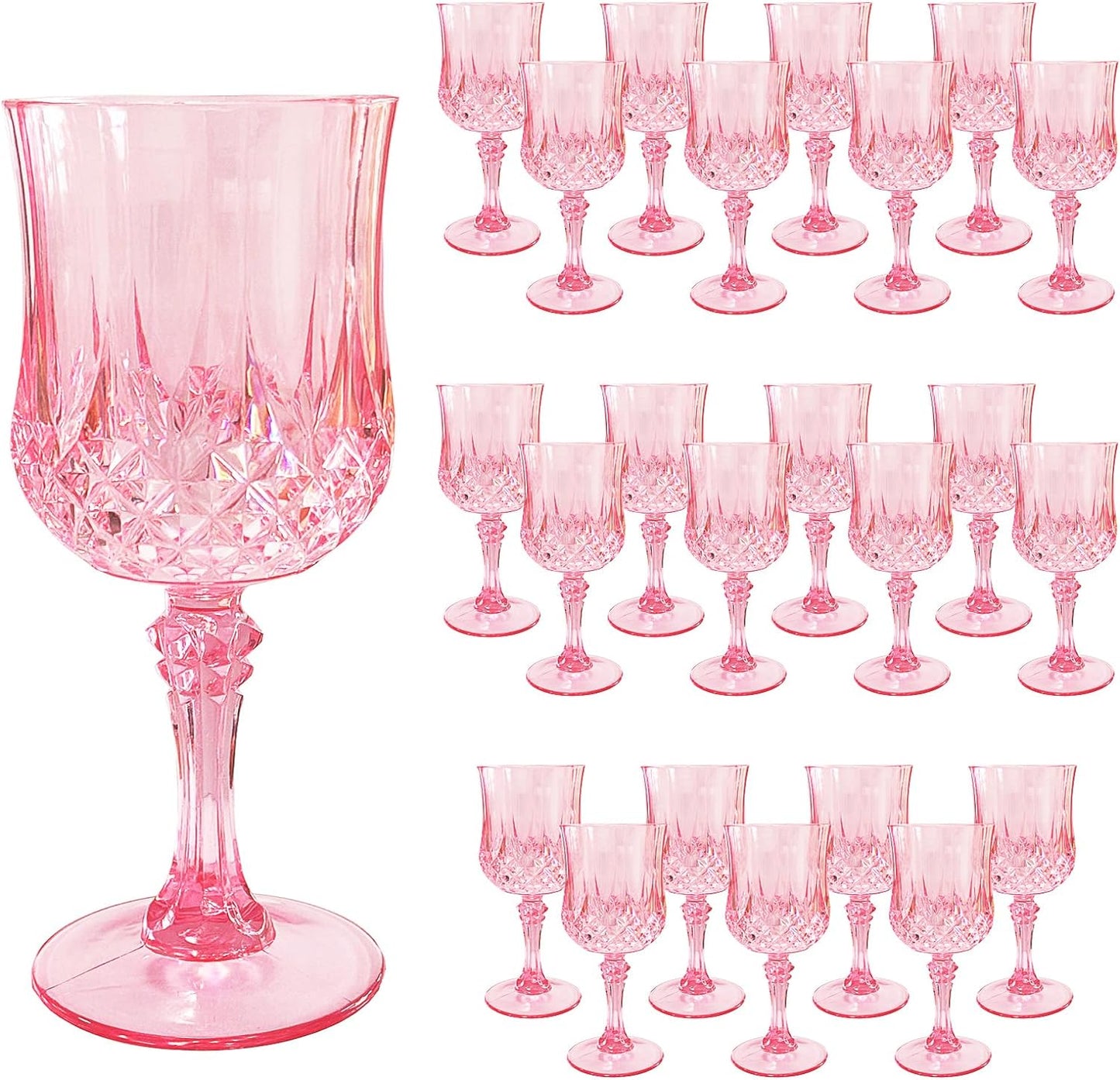 24 PCS Pink Plastic Wine Glasses,Reusable Plastic Wine Glasses,Pink Goblet Glass,Durable and Sturdy Cups Can Be Used for Various Parties Such as Weddings!