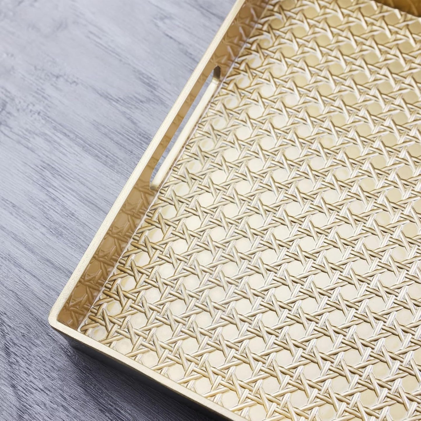 Gold Decorative Coffee Table Tray, Rectangular Plastic Serving Tray with Handles for Living Room, Ottoman, Bathroom, 15.7"*10.2"