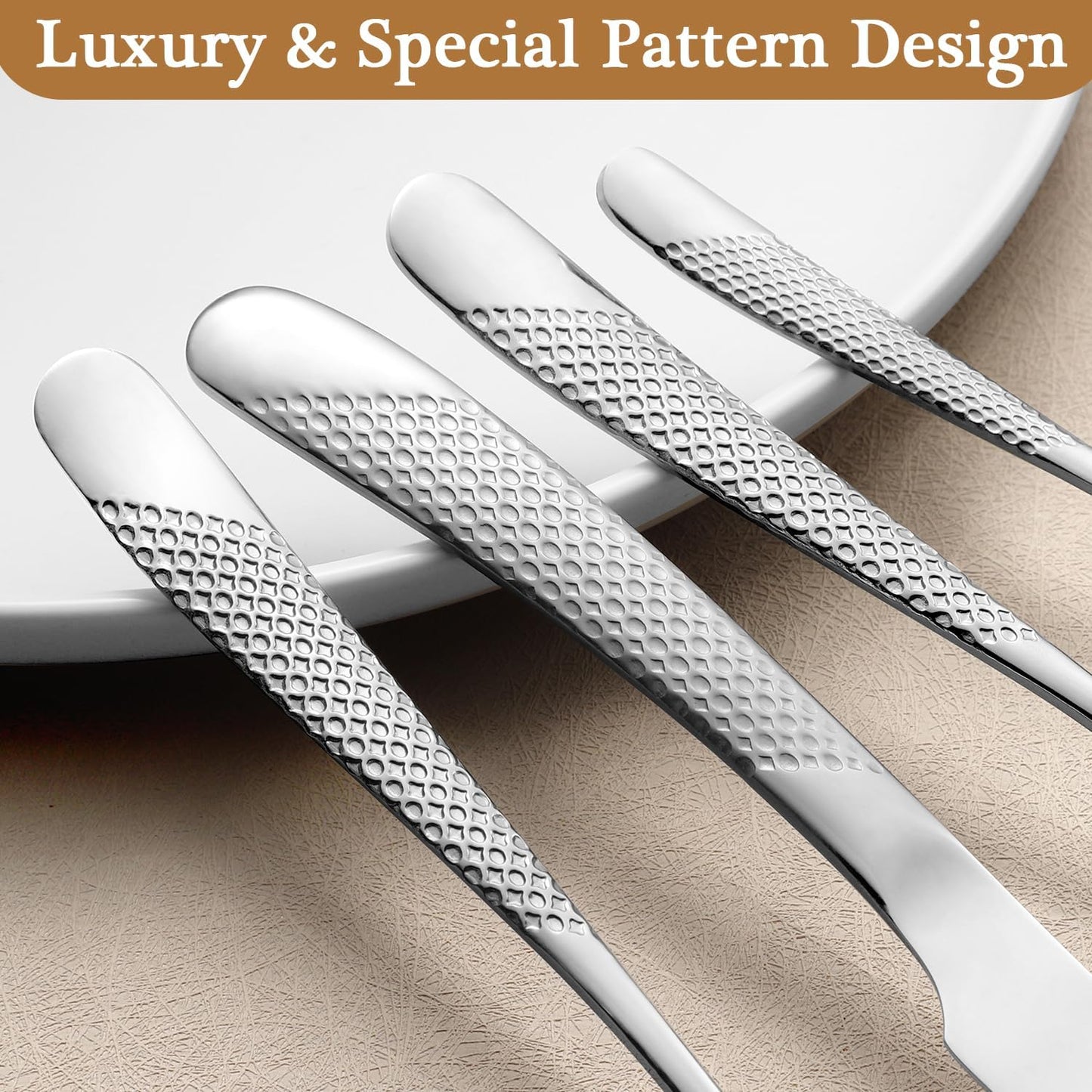 16 Piece Hammered Silverware Set for 4, Premium Food-grade Stainless Steel Flatware Set, Modern Design & Mirror Polished Cutlery Set, Eating Utensil Set Include Fork Knife Spoon Set, Dishwasher Safe