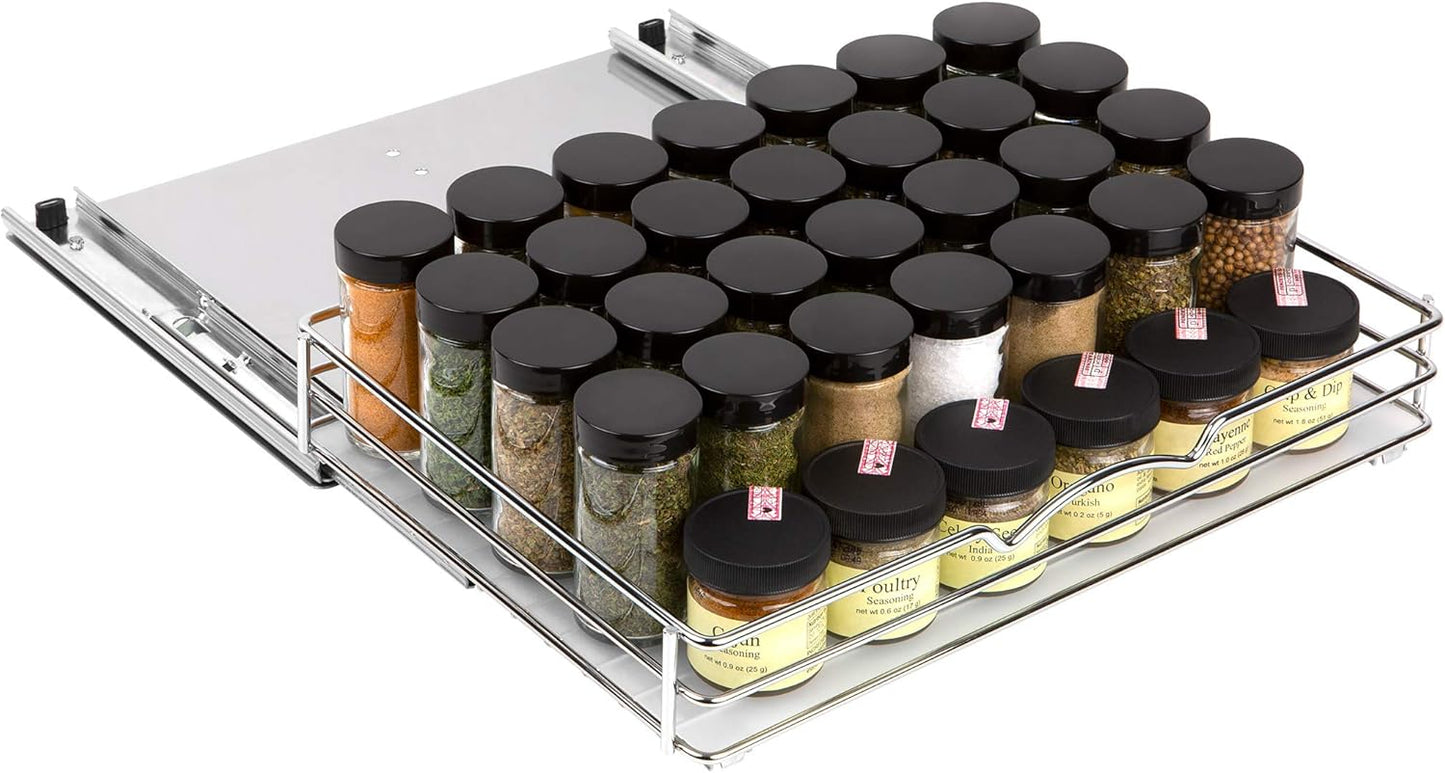 Pull Out Cabinet Organizer for Spices, Cans - Heavy Duty with Lifetime Limited Warranty- Pull Out Spice Rack- Cabinet Pull Out Shelf for Cans,Dishes, Etc, 14-3/8"Wx 10-1/2"D x 2-3/4” H, Chrome