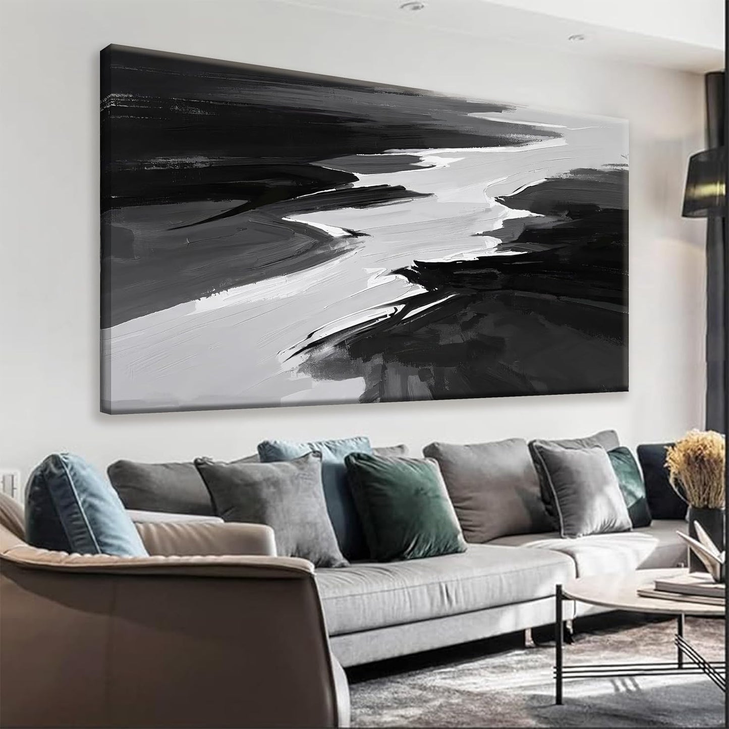 Canvas Art Wall Decor Prints Black And White Abstract Wall Art Painting Modern Grey Abstract Wall Decor Artwork For Living Room Pictures For Bedroom 24x48 In