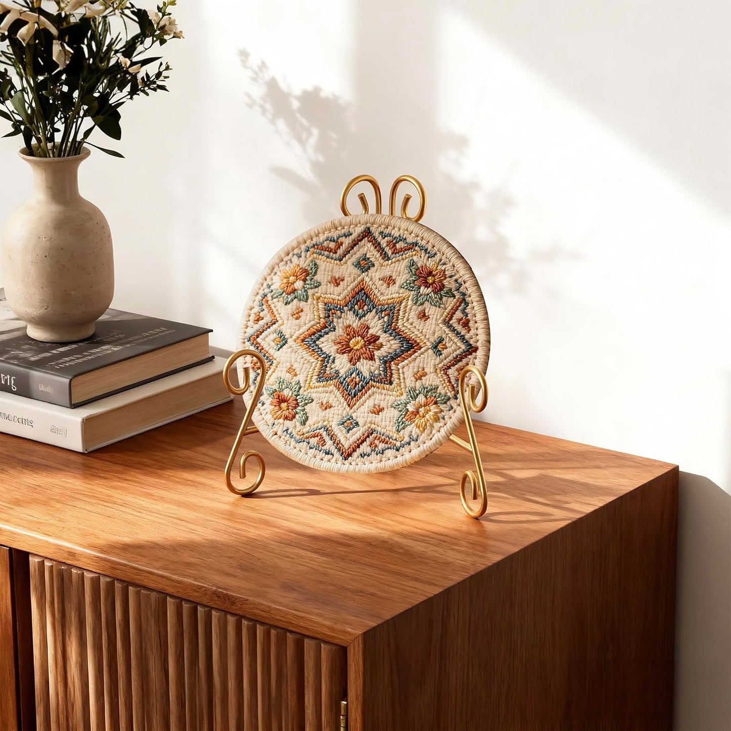 Gold Plate Stand, 6 Inch Decorative Holder for Displaying Platters, Heavy-Duty Metal Easel Stand for Picture, Photo Frame, Books and Round Objects