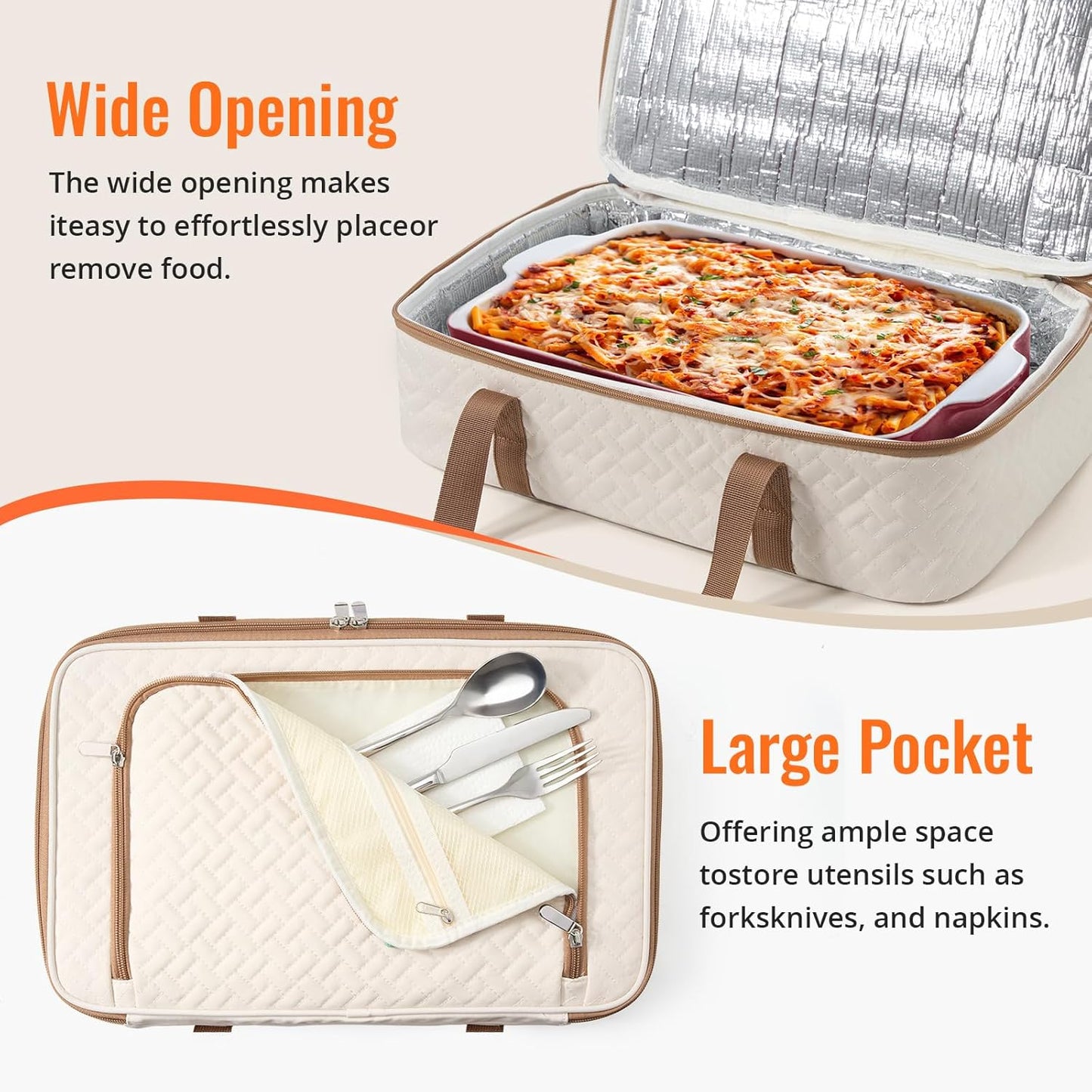 Insulated Casserole Carrier - Portable Casserole Carrier for Hot or Cold Food, Lasagna Holder for Parties,Picnic,Cookouts,Traveling - Fits 9" x 13" Baking Dish (Beige)