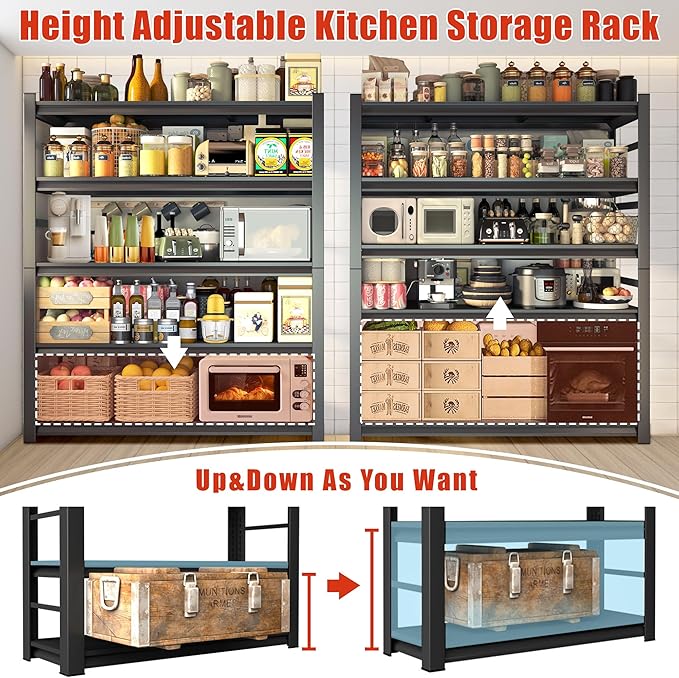 Kitchen Storage and Pantry Shelves,Metal shelving for Closet,Kitchen Organizers and Storage Shelves - Freestanding Microwave Shelf - 5 Tier Adjustable Bakers Rack for Pantry kitchenware Storage