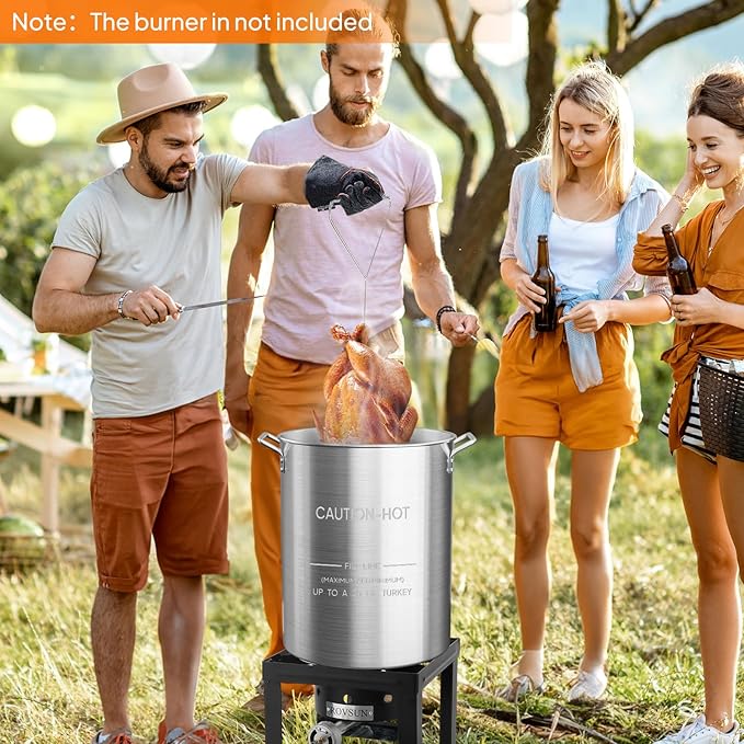 ROVSUN 30QT Turkey Fryer Pot & Seafood Boil Pot with Strainer Basket, Lid, Hook & Steamer, Aluminum Stockpot for Turkey Frying & Crab, Lobster, Shrimp Boiling for Outdoor Cooking & Gatherings