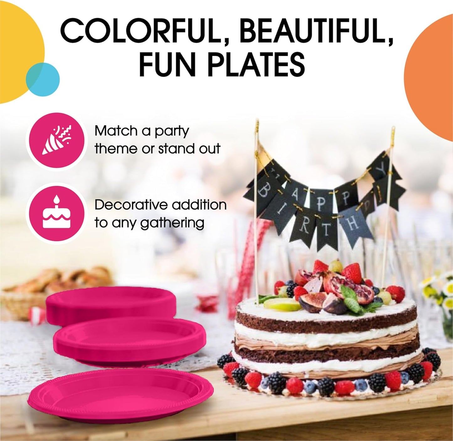 Exquisite Party Solids Hot Pink Plastic Plates For Party Supplies 10" Hot Pink Disposable Plates Heavy Duty 50 Pcs Plastic Dinnerware Sets Heavy Duty 350 GSM Disposable Dinnerware Set