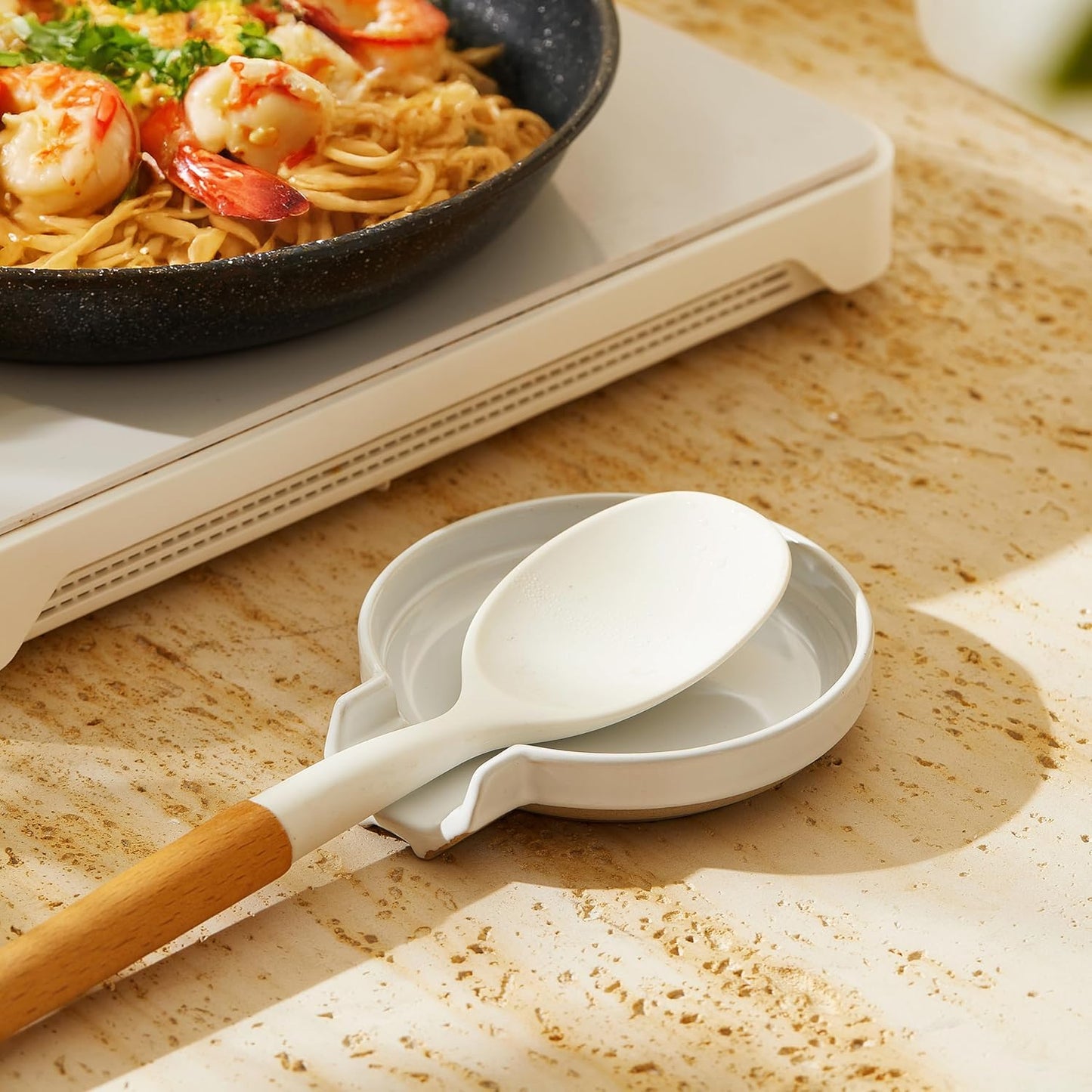 Oscar Ceramic Spoon Rest Minimalist Drip-Free – Heat-Resistant Utensil Holder for Stove, Countertop, or Coffee Bar – Glazed Stoneware Kitchen Spoon Tray – Dishwasher Safe – 5 Colors