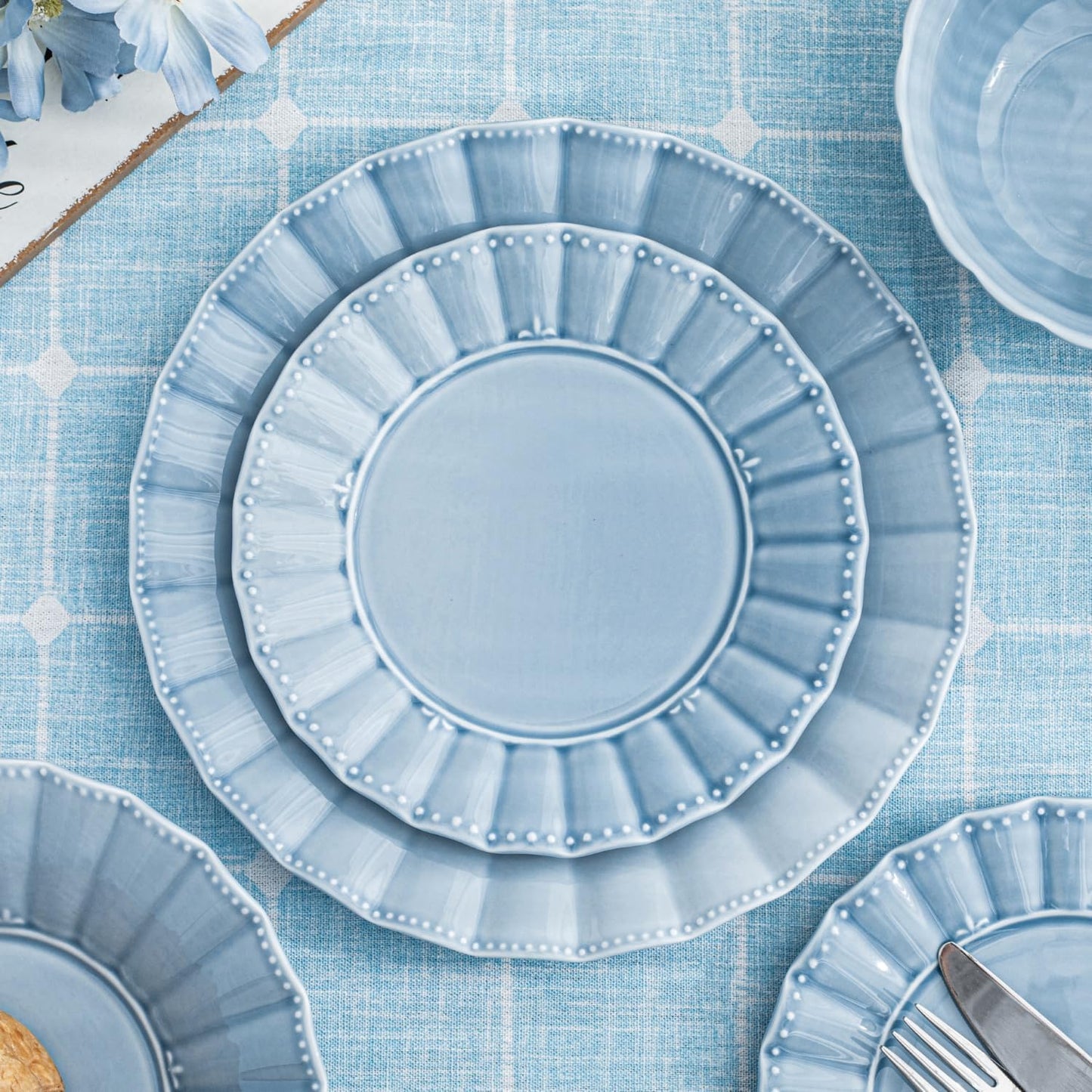 Ceramic Soup Serving Bowls for Kitchen, 6.4 Inch, Set of 4, Cereal Bowl Porcelain, Oven & Microwave Safe, Blue