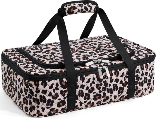 Insulated Casserole Carrier - Portable Casserole Carrier for Hot or Cold Food, Lasagna Holder for Parties,Picnic,Cookouts,Traveling - Fits 9" x 13" Baking Dish (Leopard Print)