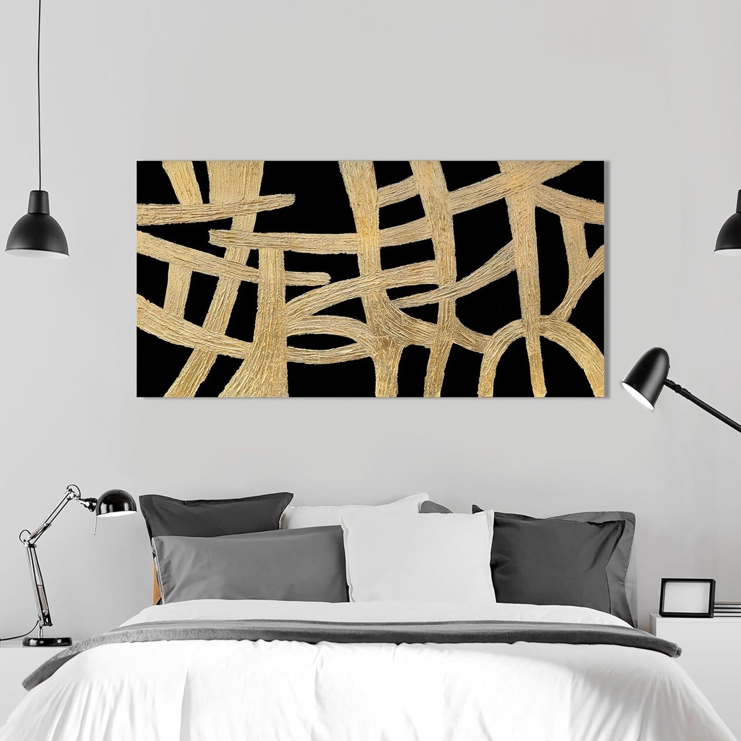 YISXINOAG Abstract Wall Art Small Size Black And Gold Wall Art Home Wall Decor Artwork Modern Canvas Art Wall Decor Painting Prints Pictures For Bedroom Office Artwork 20"X 40"