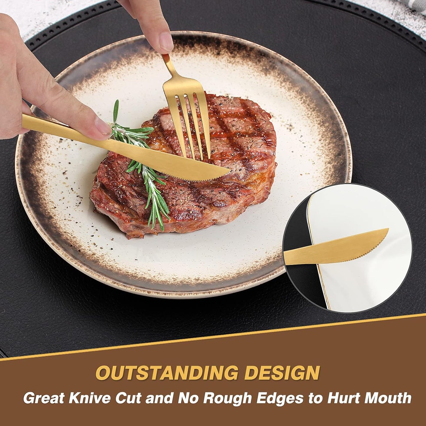 40 Pieces Silverware Set，Matte Gold Stainless Steel Flatware Cutlery Set Service for 8, Stain Finish Kitchen Utensil Set，Include Dinner Knives Forks and Spoons Silverware, Dishwasher Safe