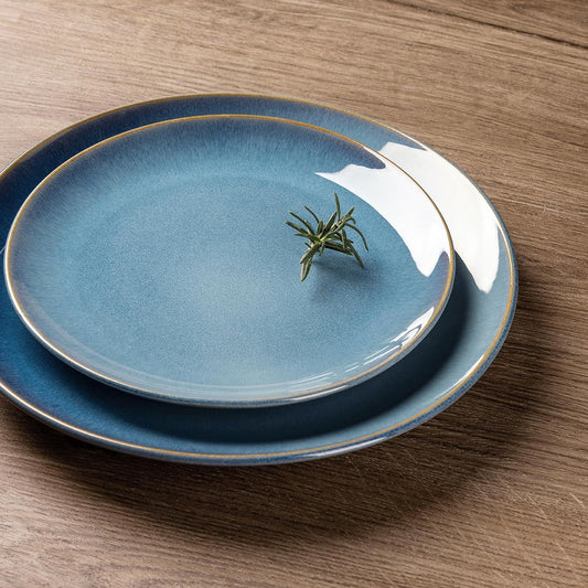 GBHOME Ceramic Dinnerware Sets for 8, 24 Pieces Stoneware Plates and Bowls Sets, Reactive Glaze Dishes -Scratch Resistant, Dishwasher&Microwave Safe-Alaskan Blue