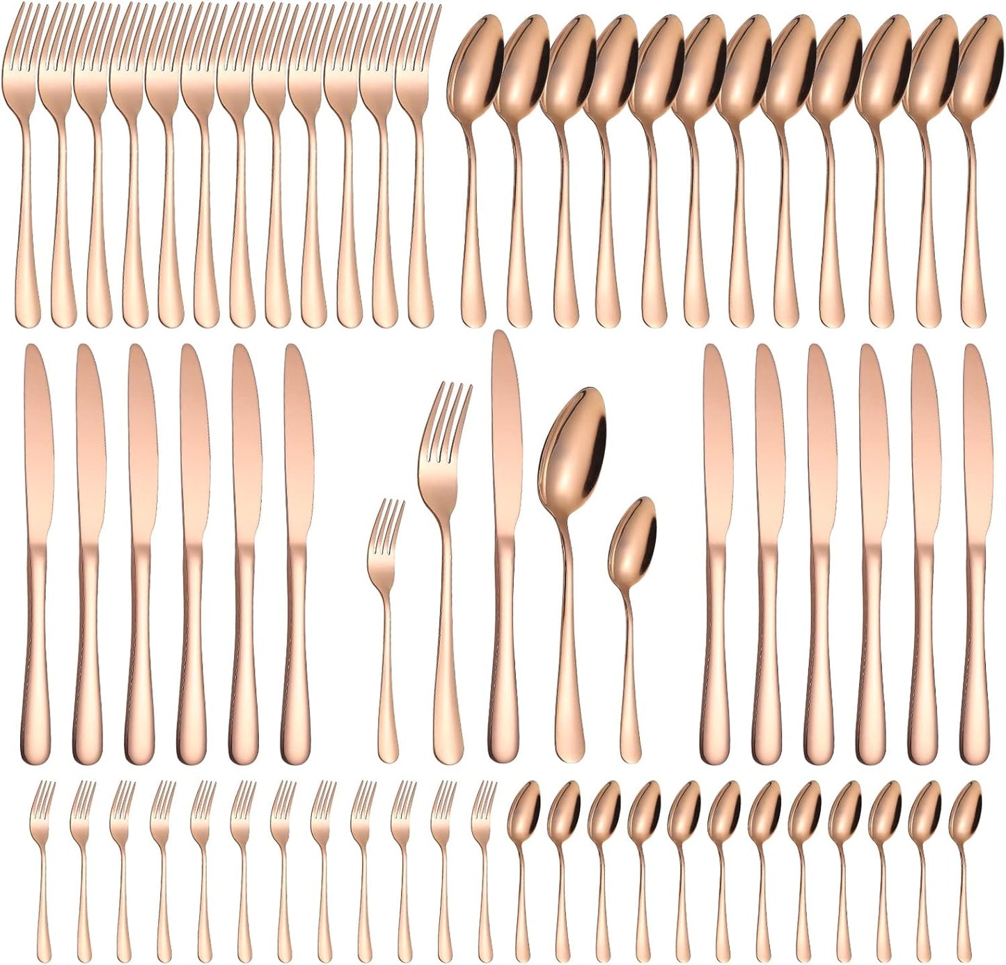Copper Cutlery Modern Rose Gold Silverware Set Stainless Steel Flatware 60 Pieces Service 12 People for Home Restaurant Kitchen Utensils Parties