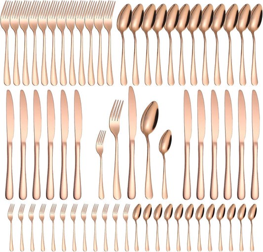 Copper Cutlery Modern Rose Gold Silverware Set Stainless Steel Flatware 60 Pieces Service 12 People for Home Restaurant Kitchen Utensils Parties