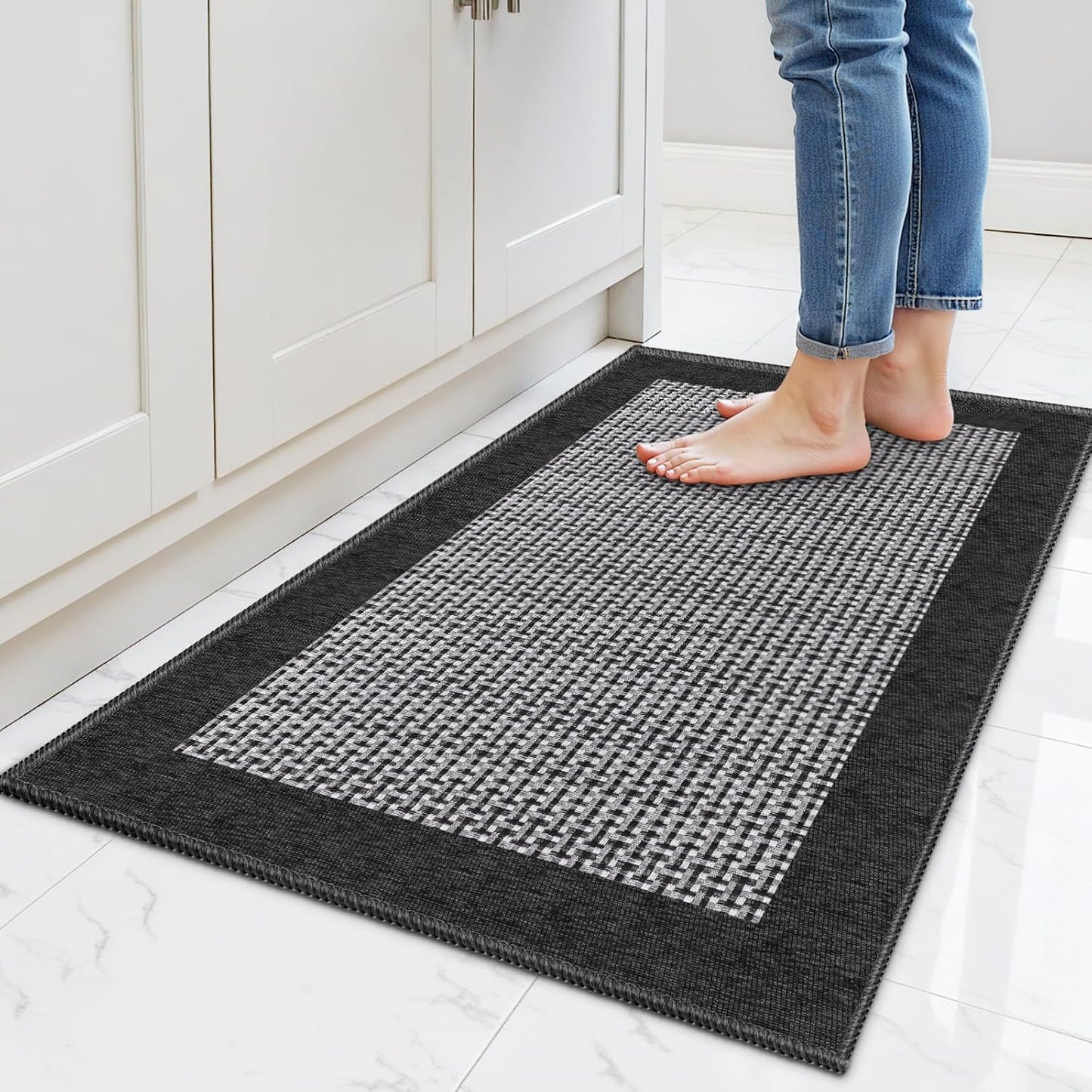 StepRite Kitchen Rugs, Kitchen Mats for Floor, 32"x20" Non-Slip Machine-Washable Kitchen Throw Rug, Absorbent Kitchen Runner Rugs Office, Kitchen Sink Standing Desk Mat, Kitchen Decor Carpet, Black