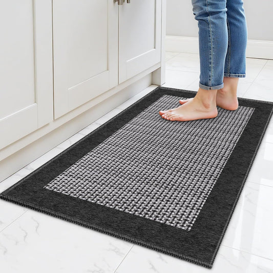 StepRite Kitchen Rugs, Kitchen Mats for Floor, 32"x20" Non-Slip Machine-Washable Kitchen Throw Rug, Absorbent Kitchen Runner Rugs Office, Kitchen Sink Standing Desk Mat, Kitchen Decor Carpet, Black
