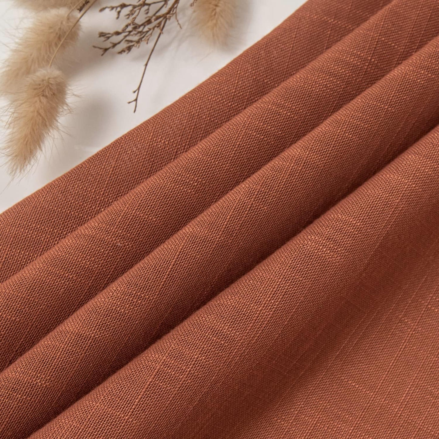 maxmill Lux Faux Linen Table Cloth with Slubby Texture Wrinkle Resistant Soft Anti-Shrink Tablecloth for Kitchen Dining Tabletop Fall Harvest Thanksgiving Parties Dinner Rectangle 52 x 70 Inch Rust