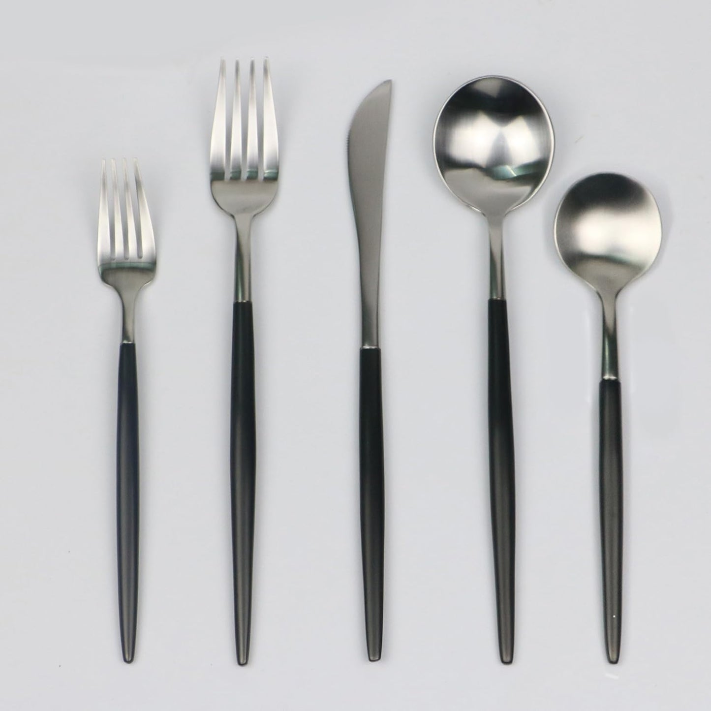 20-Pieces Luxury Black Handle Silver 18/10 Stainless Steel Flatware Set, Matte Finish, Service for 4