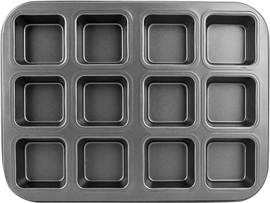 Beasea Brownie Pan with Dividers, 1 Set 12 Cavity All Edges Square Cupcake Brownie Pans Mini Cake Non Stick Baking Carbon Steel Bread Mold Small Edge 3x4 Individual Cutter Sheet Tray for Cookie Oven