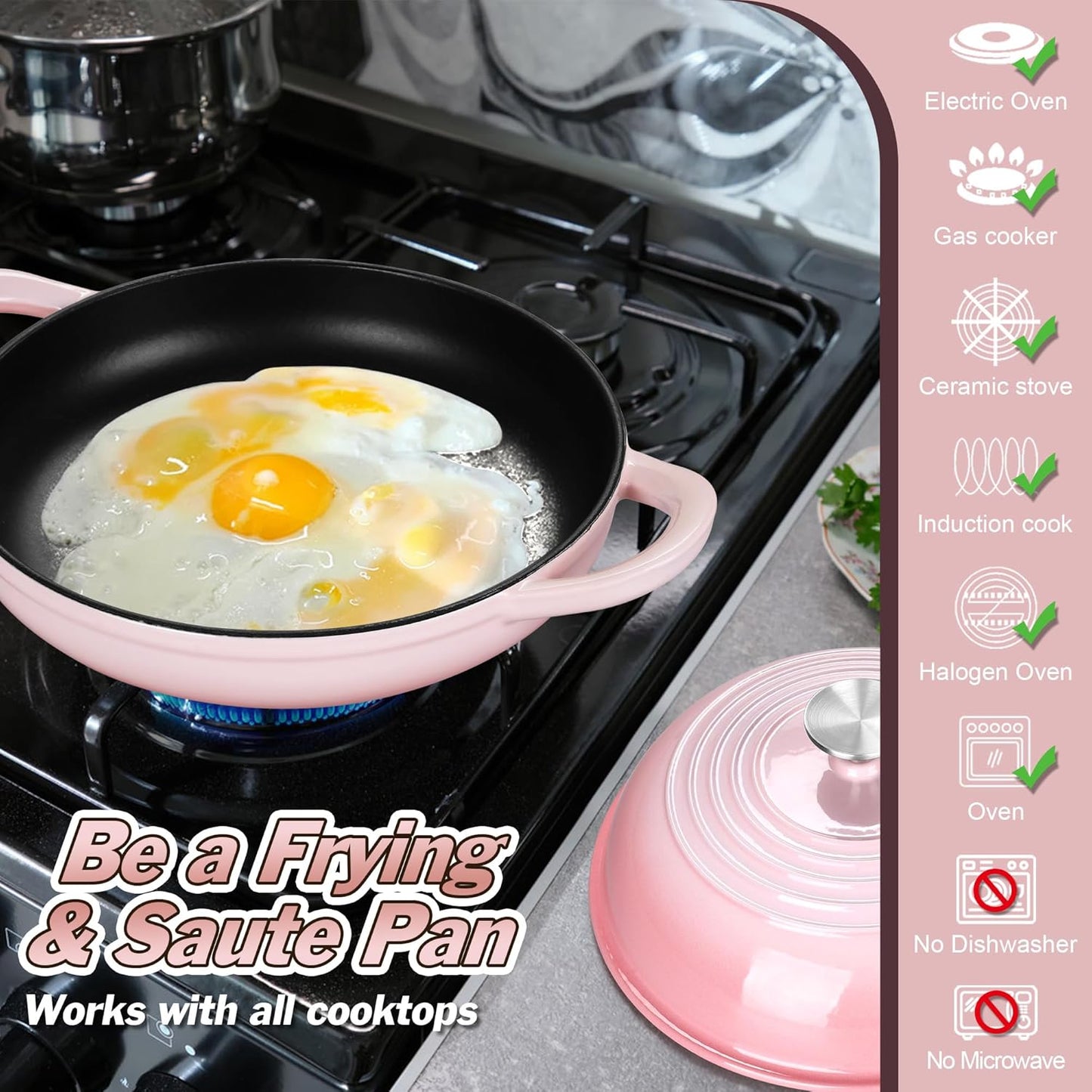 P&P CHEF Bread Dutch Oven for Sourdough, 5.5 Quart Enameled Cast Iron Dutch Oven Pot with Lid for Homemade Bread Baking, Easy to Clean & Even Heat, Pink