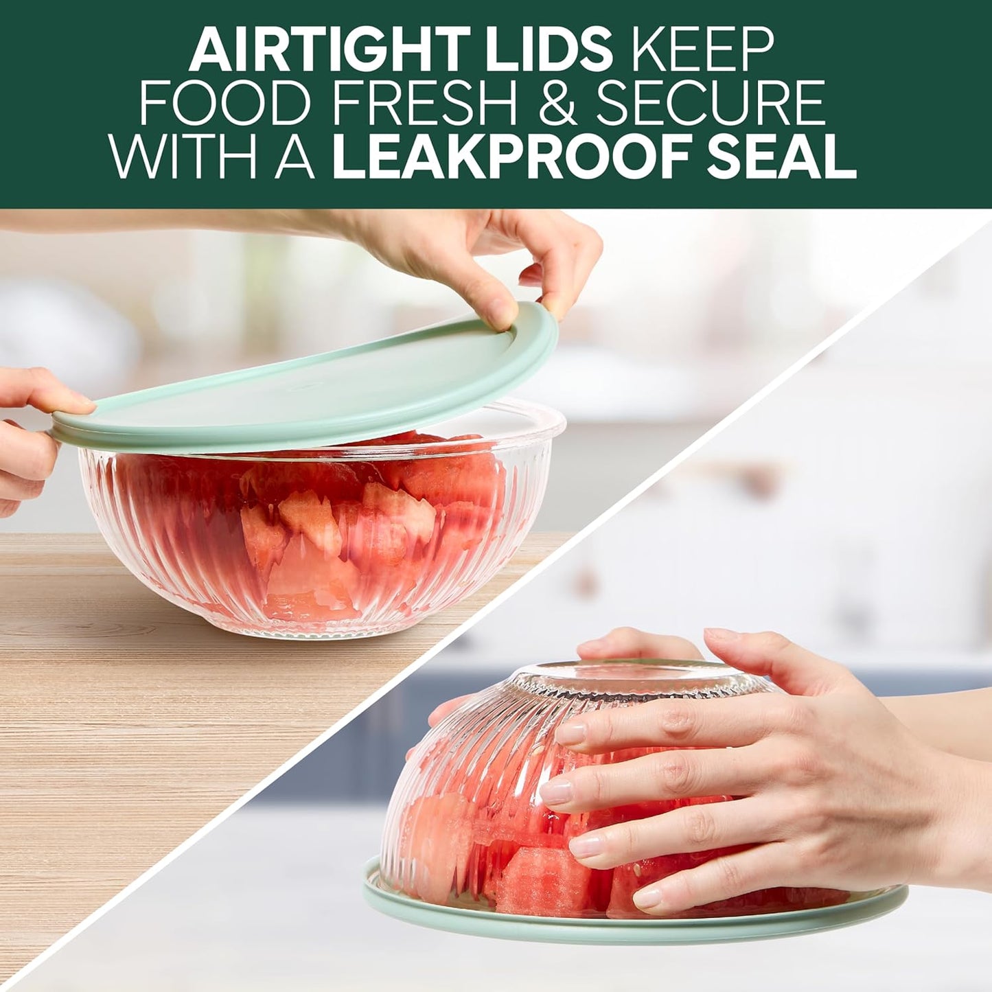 COOK WITH COLOR 12 Pc Glass Mixing Bowl Set with Lids – Borosilicate Glass Nesting Bowls for Cooking, Baking and Meal Prep, Fluted Sage