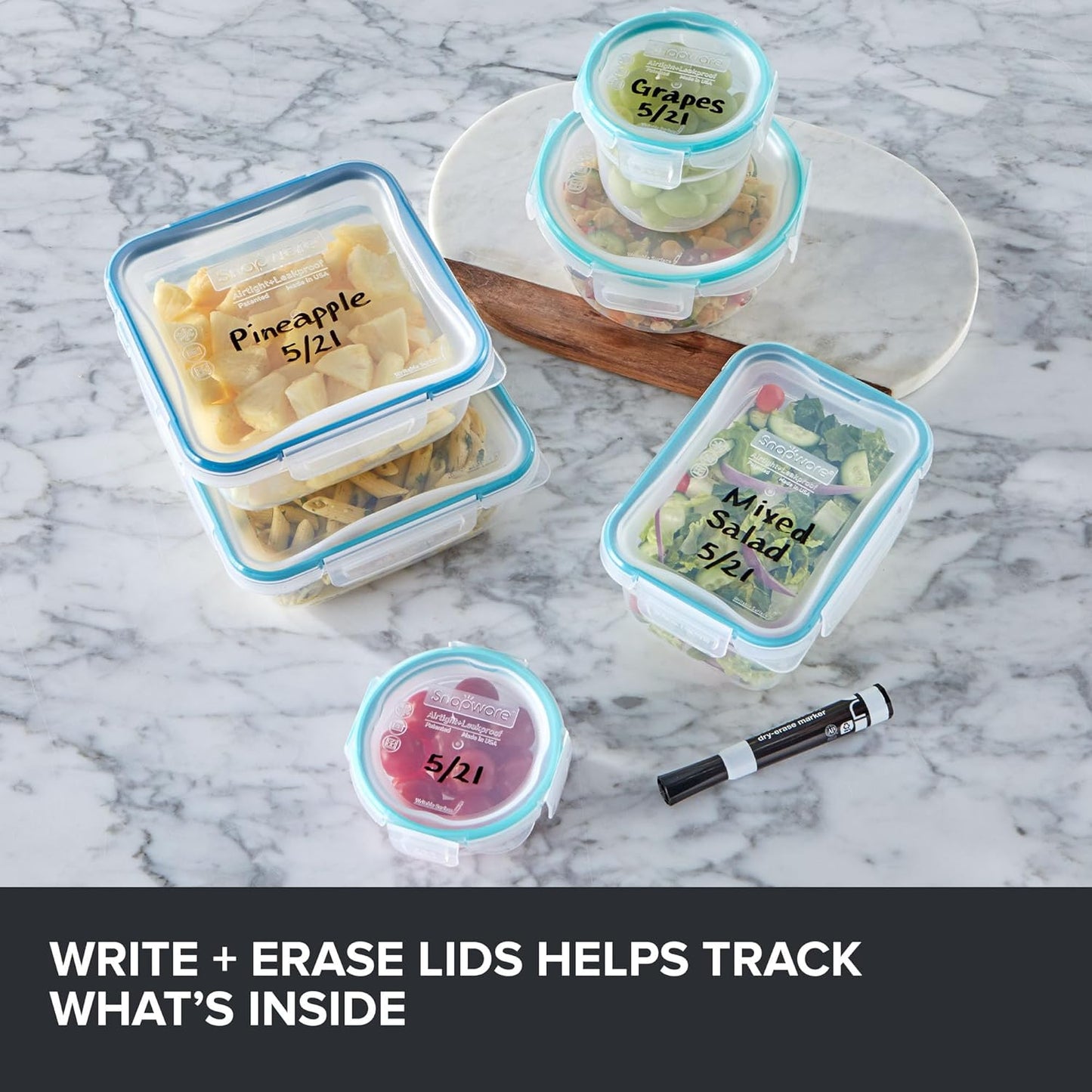 Snapware Total Solution (16-Pack) Glass & Plastic Mix Food Storage Containers Set, Meal Prep Containers with BPA-Free Lids & 4 Locking Tabs, Microwave, Dishwasher, and Freezer Safe