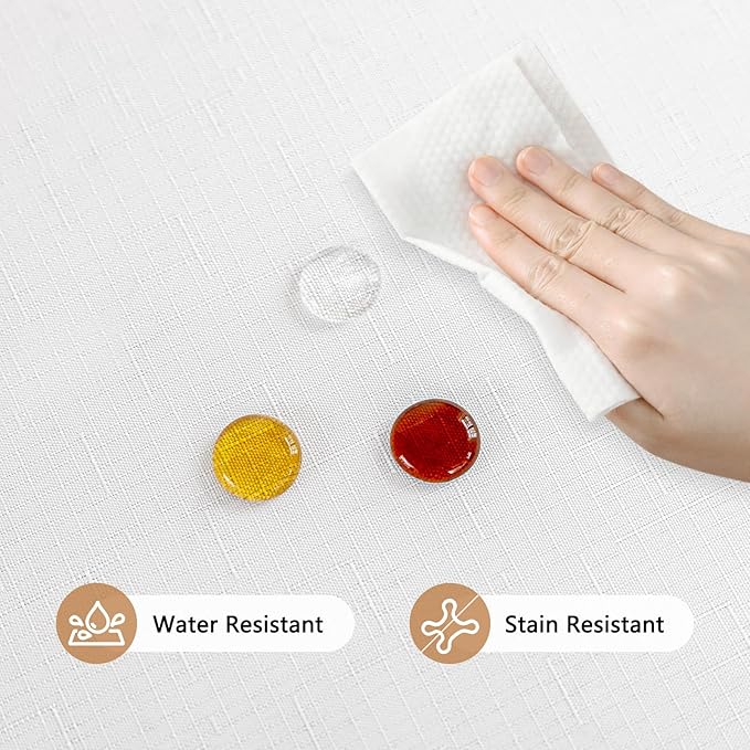 Fabric White Rectangle Table Cloth, Faux Linen Textured Spill Proof & Reusable Tablecloth for 8 Foot Rectangular Table, Easy Clean for Dining Banquet Wedding, 54 x 108 Inch