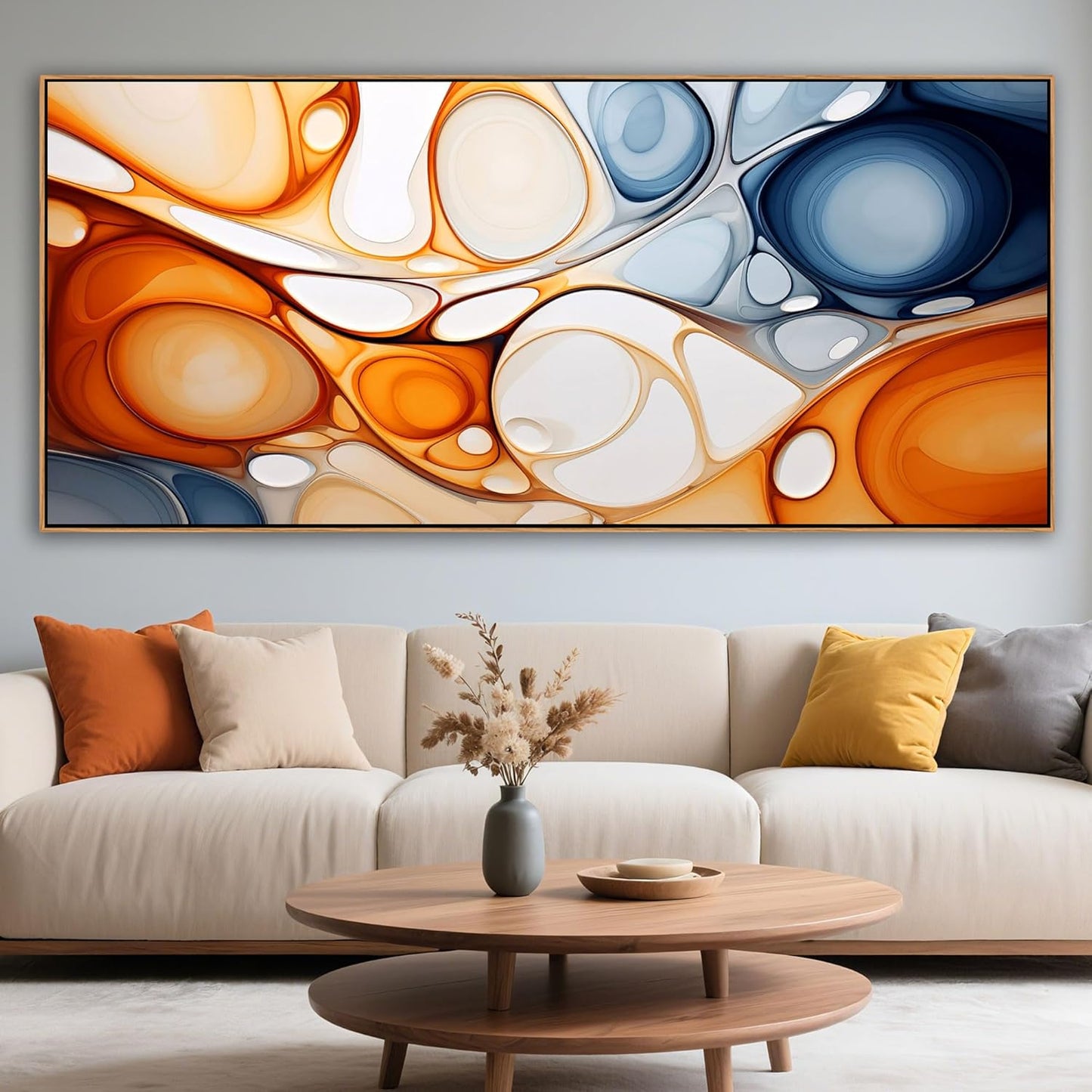 KLAKLA Orange Wall Art 86x39 Inches - Abstract Huge Canvas Picture Wall Decor Living Room Oversized Artwork for Walls Bedroom Office Decoration Modern Frame Wall Art