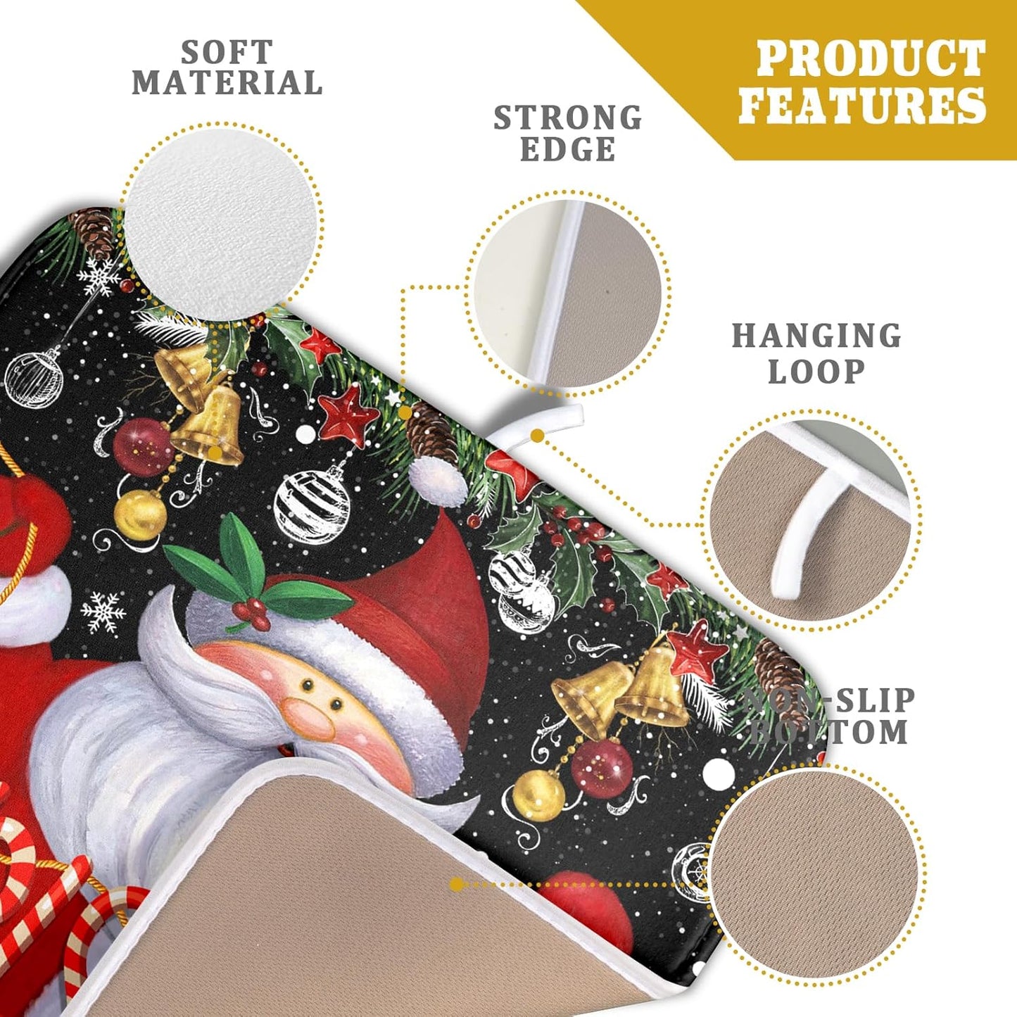 Christmas Dish Drying Mat for Kitchen Counter Santa Claus Winter Snowflake Xmas Jingle Bells Dishes Pad Dish Drainer Rack Mats Absorbent Fast Dry Kitchen Accessories,16 x 18 inch