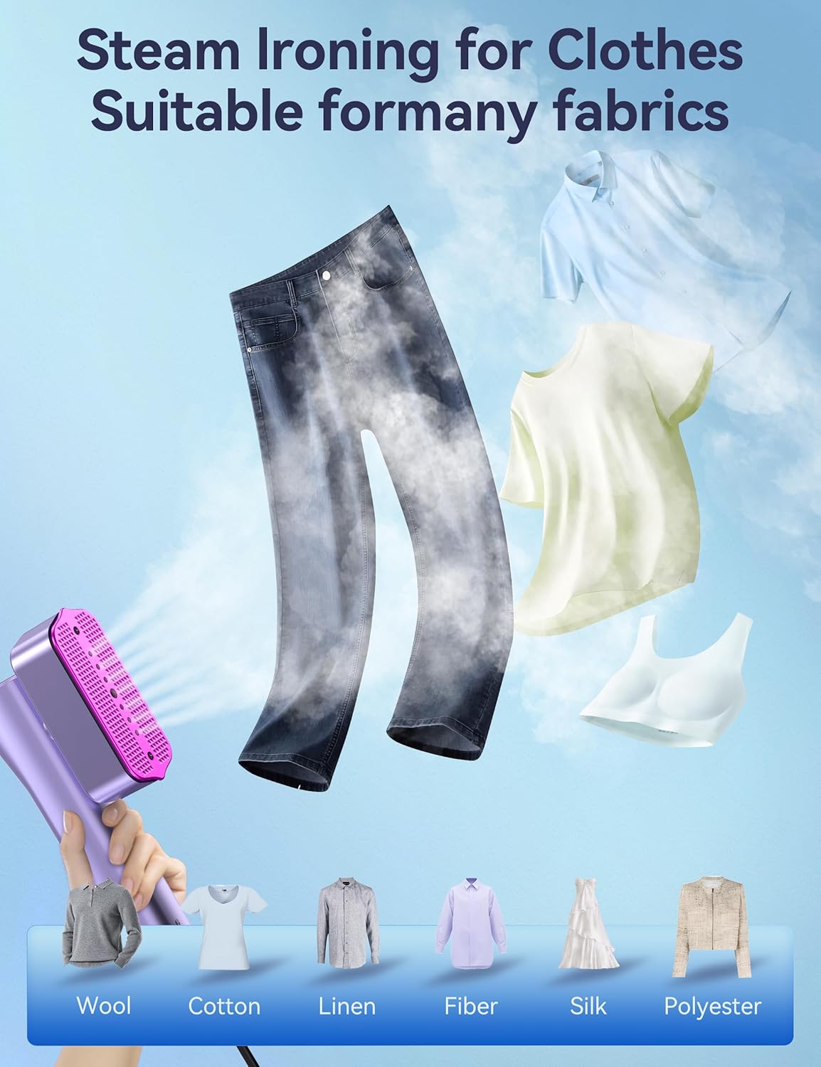 Steamer for Clothes, Sundu Portable 2-in-1 Steamer & Iron, 15s Heat-up, 100ml Tank, Ironing Gloves, 20 Min Steam, Wrinkle Remover, Garment Steamer for Travel & Home (Purple)