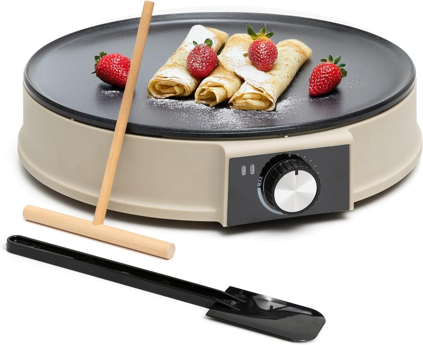 Moss & Stone 12” Electric Griddle Pan & Crepe Machine, Non-Stick Electric Crepe Maker with Adjustable Temperature, Includes Spreader & Spatula – Ideal for Pancakes, Blintzes & Tortillas