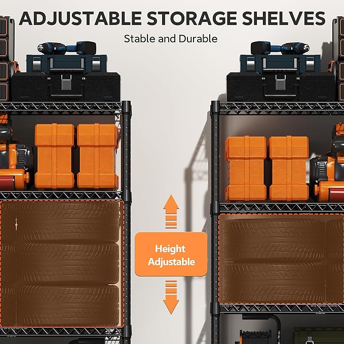 5 Tiers Shelf Metal Storage Shelves Standing 1750 LBs Household Shelf Organizer for Kitchen Pantry Closet Garage Basement Utility Room, Black15.7 D x 45.3" W x 70.4" H