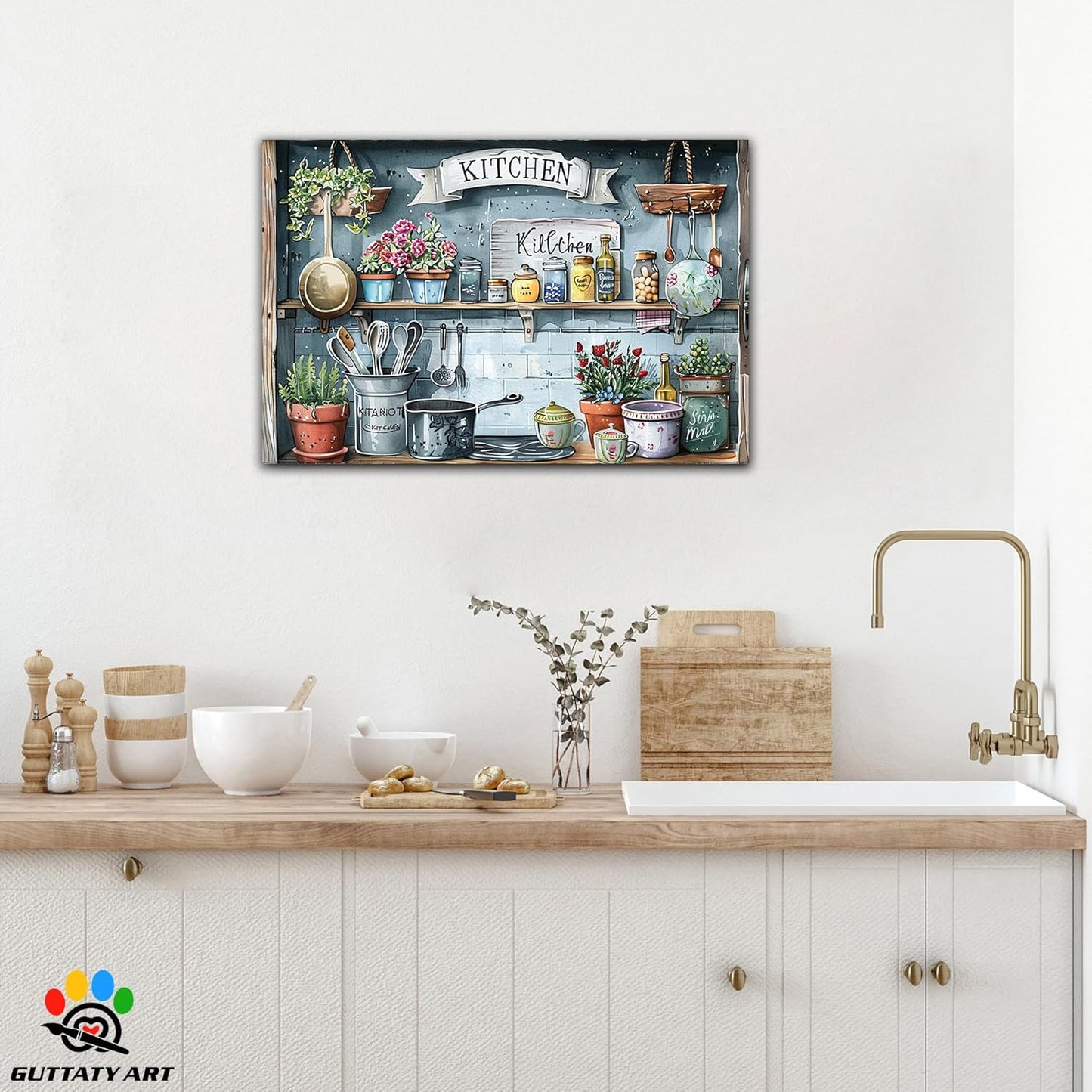 GUTTATY Farmhouse Wall Art Rustic Kitchen Decor, Ready to Hang Kitchen Canvas Print Spoon in Cupboard,Vintage Posters Prints for Dinning Room Home Kitchen Restaurant Painting 18×24 Inch