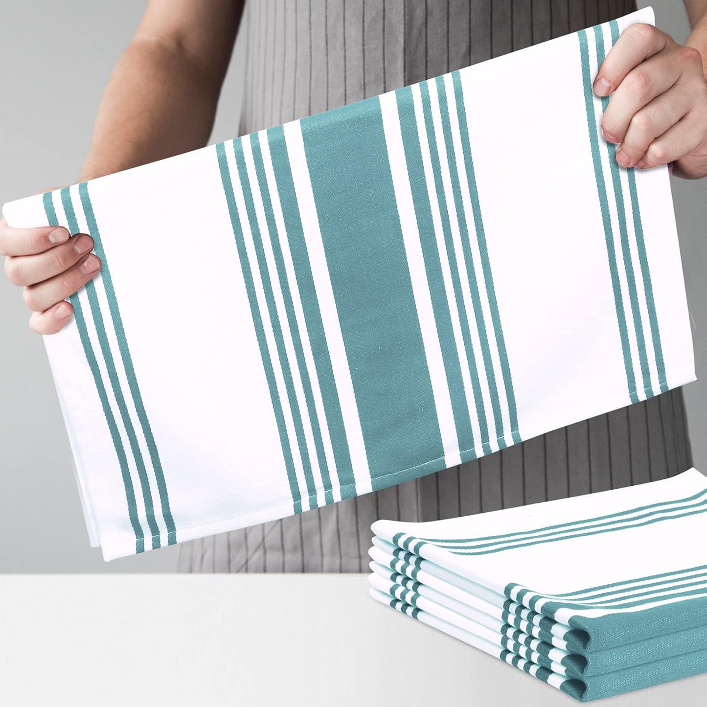 Urban Villa Easter Kitchen Towels 100% Cotton Pack of 6, Highly Absorbent Quick Drying Super Soft Premium Dish Towels for Kitchen with Hanging Loop Hand & Tea Towels - 20x30 Inch, (Aqua & White)
