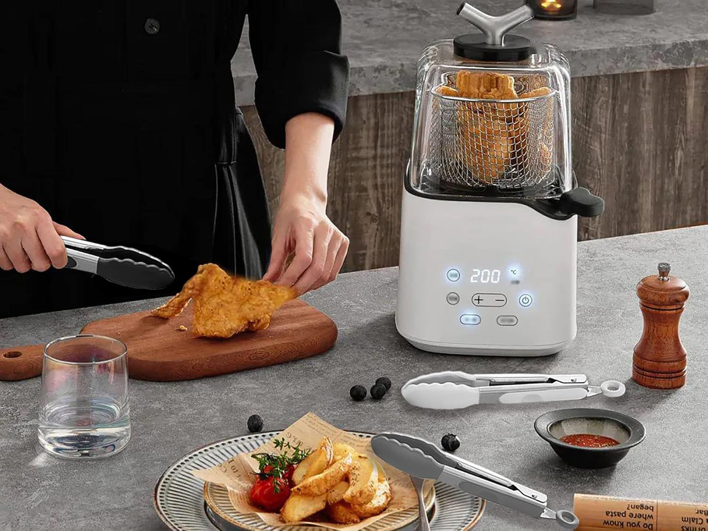 Small Silicone Tongs 7-Inch Mini Serving Tongs, Set of 3 (Black Gray White)