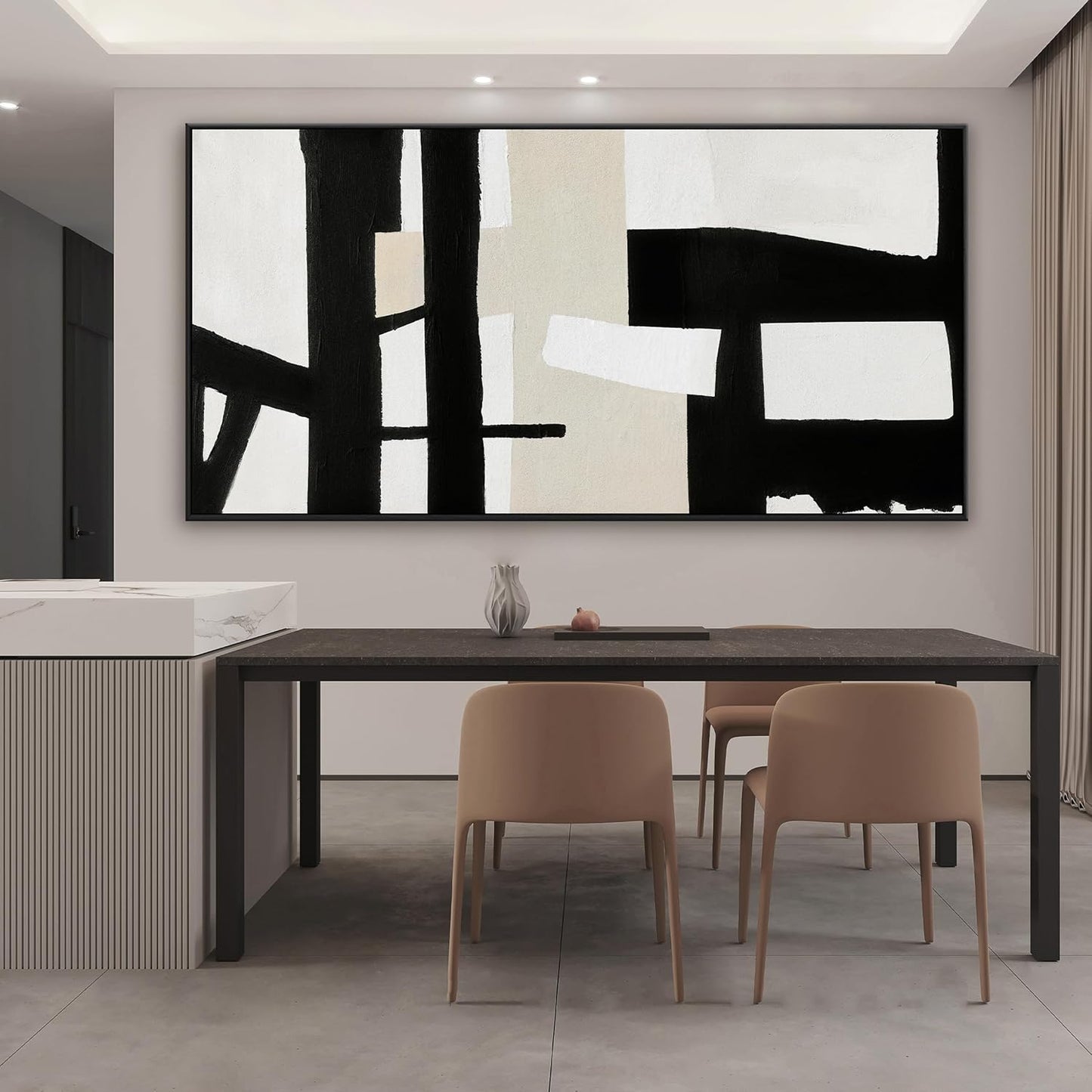 QSQ Large Abstract Wall Art For Living Room Prints Artwork Canvas Art Wall Decor Black White Wall Art Modern Painting Abstract Artwork Picture For Bedroom Home Office 29" x 58" With Framed