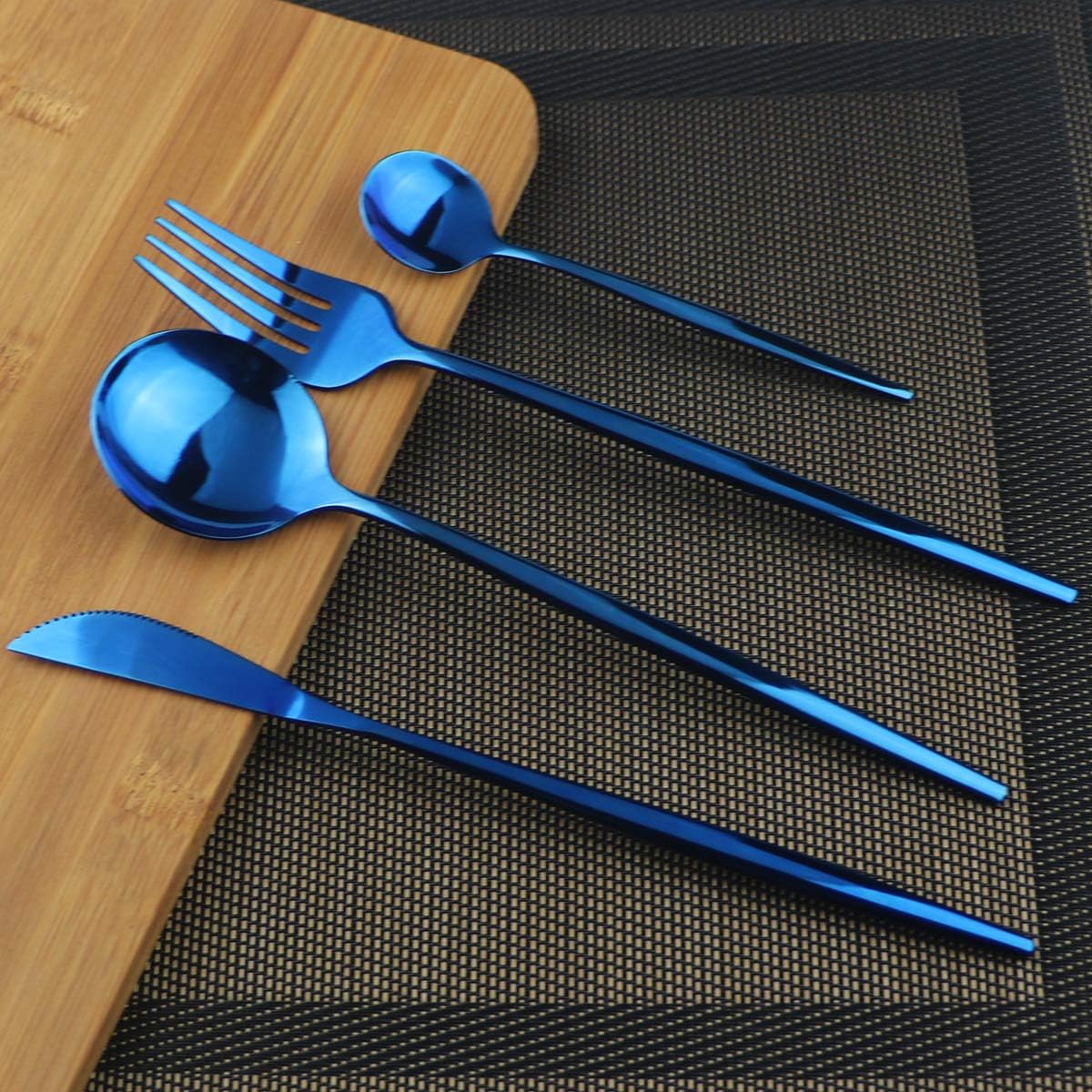 Gugrida 40-Piece Silverware Set 18/10 Stainless Steel Reusable Utensils Forks Spoons Knives Set, Mirror Polished Cutlery Flatware Set, Great for Family Gatherings & Daily Use (Service for 10, Blue)