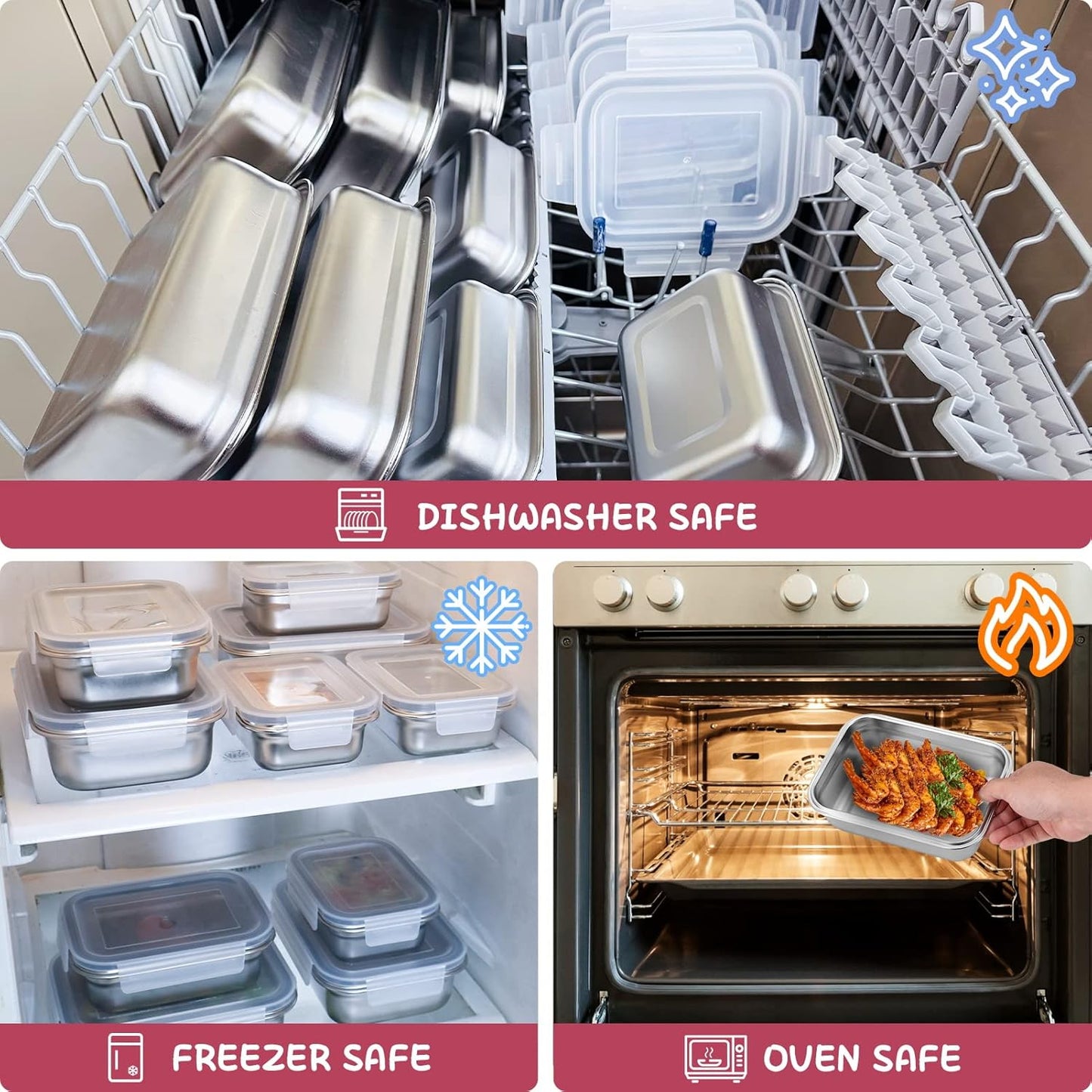 10 PC Square 304 Stainless Steel Food Containers with Lids, Airtight Bento Lunch Box, Metal Meal Prep Food Containers Reusable Stackable | Nestable Oven/Dishwsher/Freezer Safe