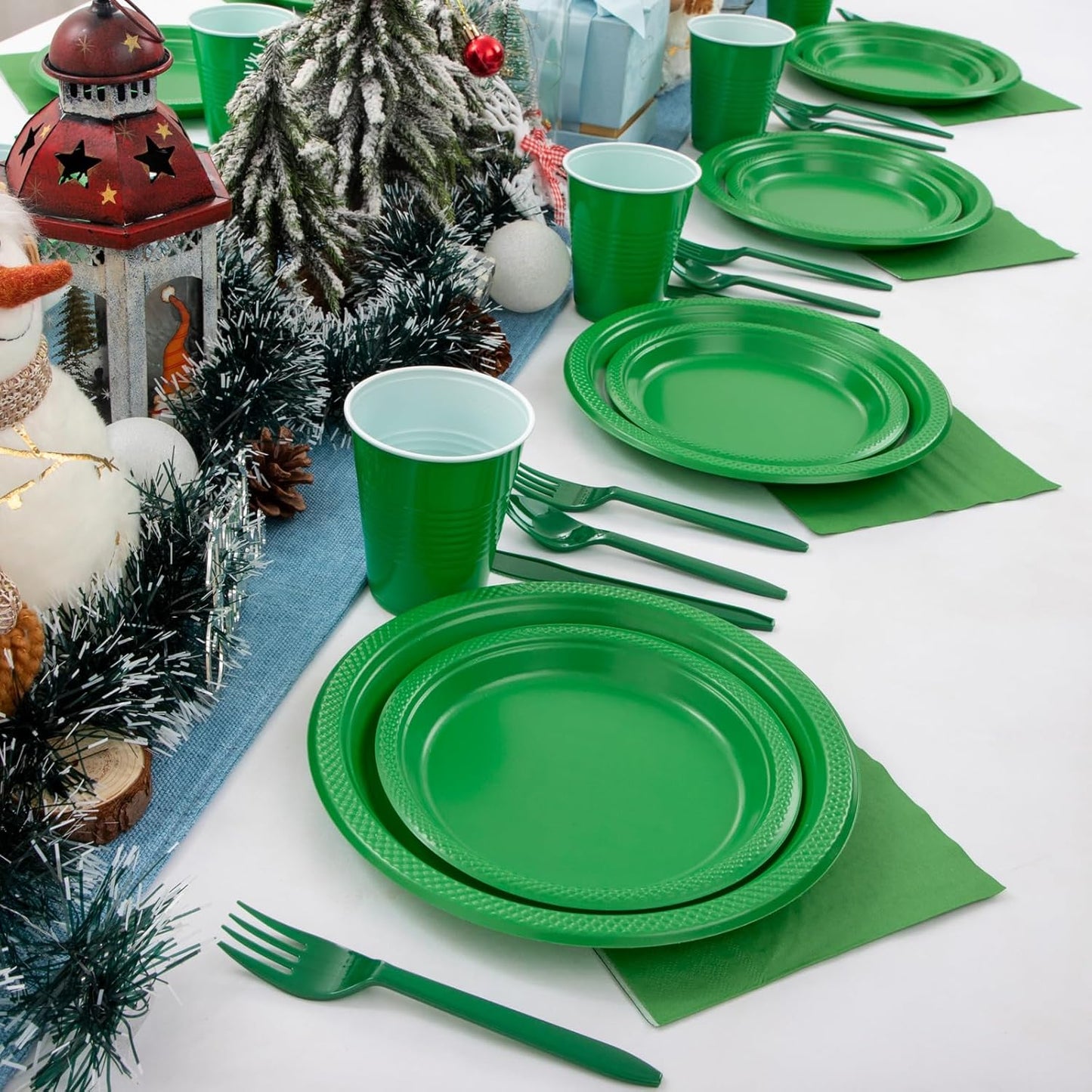 MirthMood 350pcs Green Party Supplies, Disposable Plates Set, Including Green Plastic Plates and Napkins, Plastic Cutlery and 12OZ Cups, Serve 50 Guests