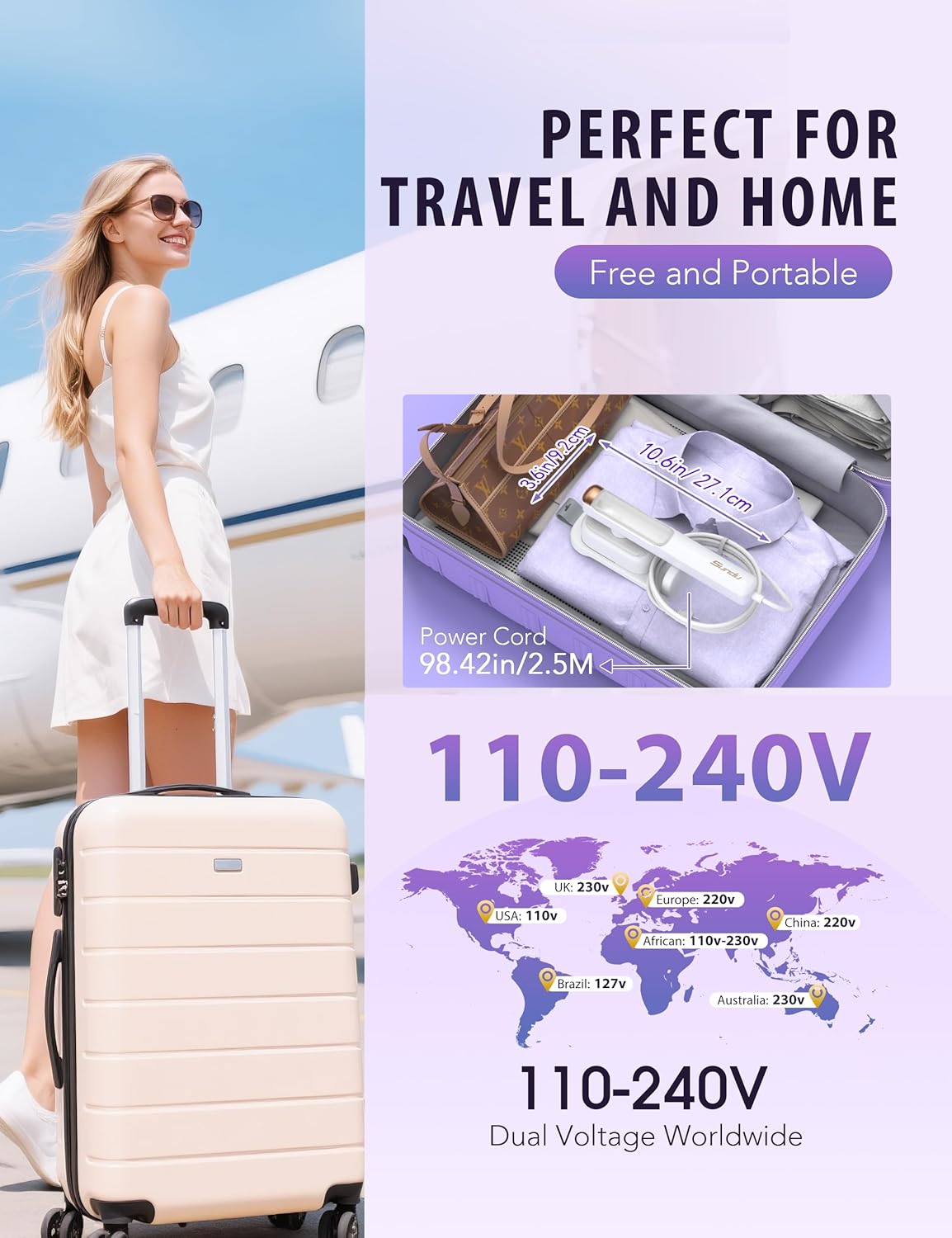 Steamer Iron for Clothes, Portable 2 In 1 Travel Handheld Garment Steamer,20 Minutes of Continuous Steam,100ml Water Tank,Steamer Ironing Gloves,1000W Light Steam Iron for Travel and Home