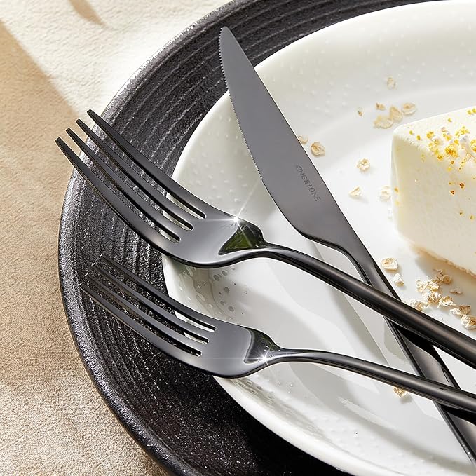 KINGSTONE Silverware Set, 40-Piece Flatware Set Cutlery Set Premium 18/10 Stainless Steel, Tableware Include Forks Knives Spoons for Home Kitchen Restaurant Wedding, Dishwasher Safe,Black