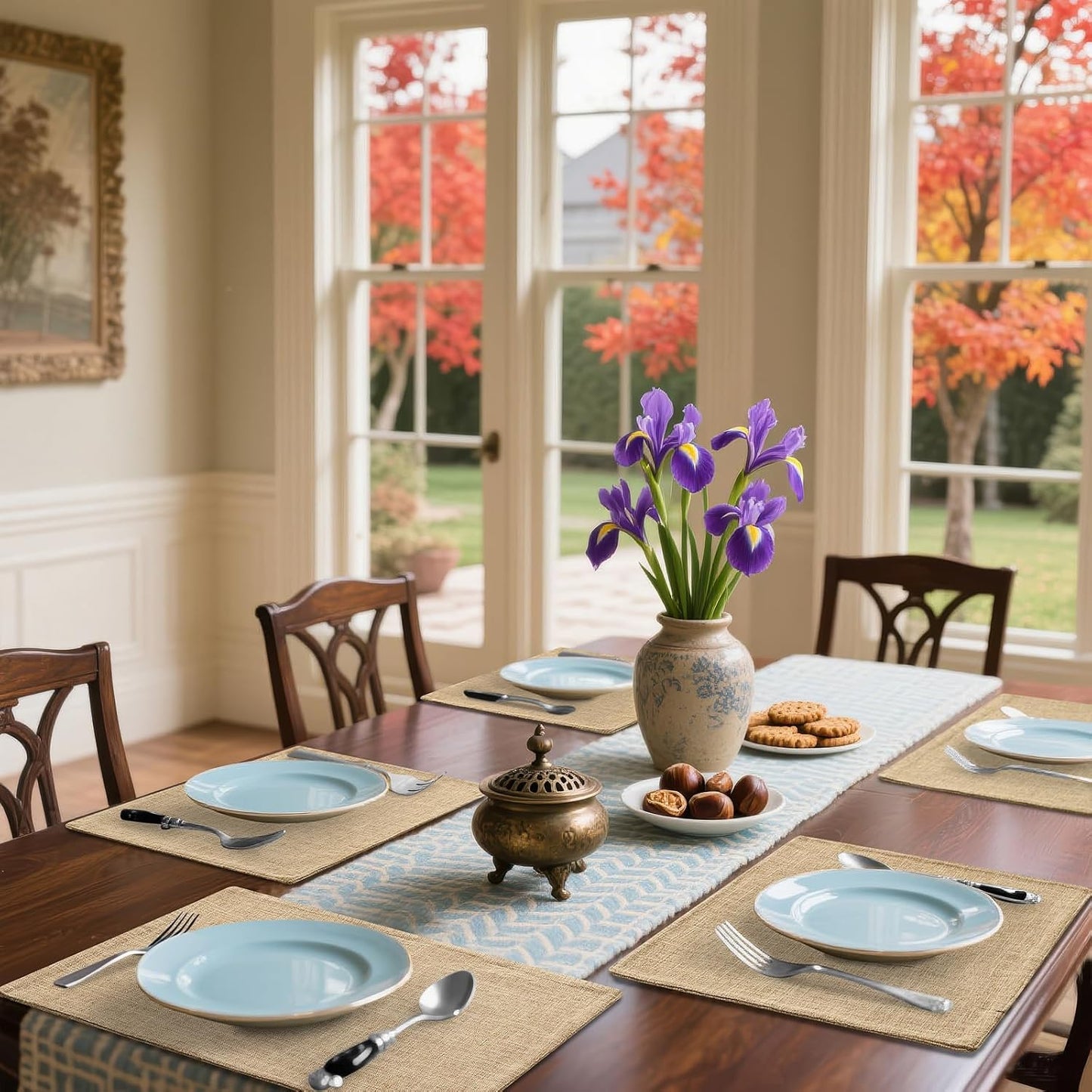 Homaxy Cloths Placemats for Dining Table Set of 8, Heat Resistant Washable Cotton Linen Blend Table Mats, Easy to Clean Place Mats for Indoor Outdoor Party Kitchen Decoration, 13" x 19", Flaxen