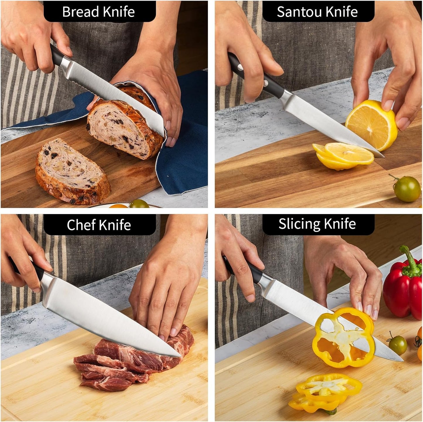 Alata 11-Piece Knife Set with Block, Razor-Sharp,Kitchen Knife Set, Forged Triple Rivet Stainless Steel Knife Block Set