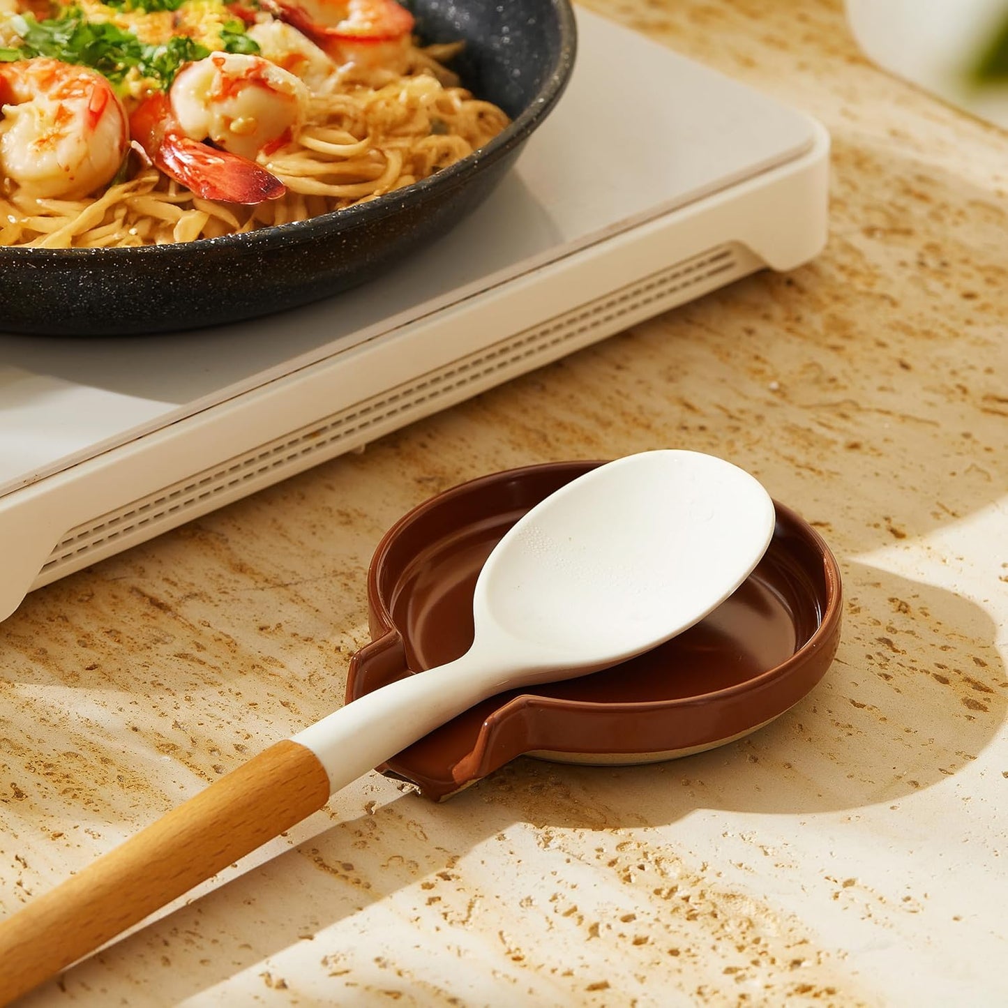 Oscar Ceramic Spoon Rest Minimalist Drip-Free – Heat-Resistant Utensil Holder for Stove, Countertop, or Coffee Bar – Glazed Stoneware Kitchen Spoon Tray – Dishwasher Safe – 5 Colors