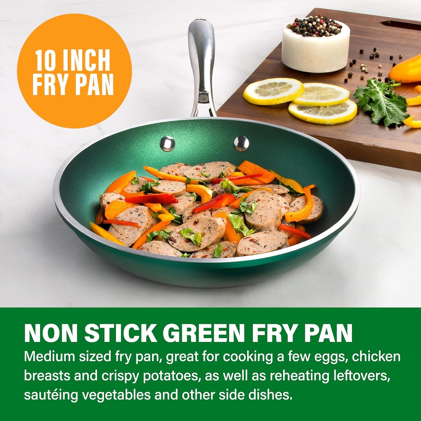 Granitestone Frying Pans Nonstick 10 Inch, Emerald Green Pan for Cooking, Non Stick Frying Pans Skillet for Eggs, Omelette, Non Stick Fry Pans, PFOA PFOS Free, Oven & Dishwasher Safe